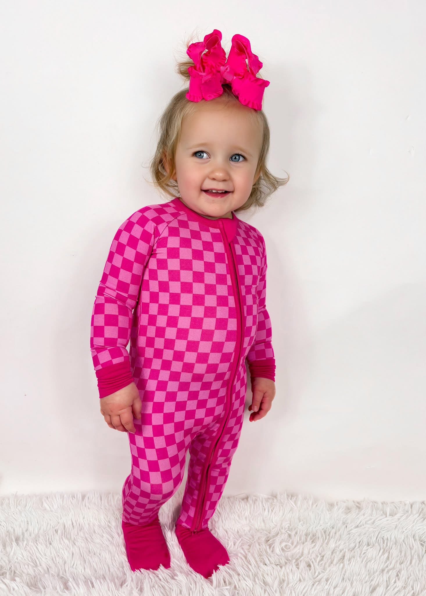 Pink Checkered Double Zippy Romper