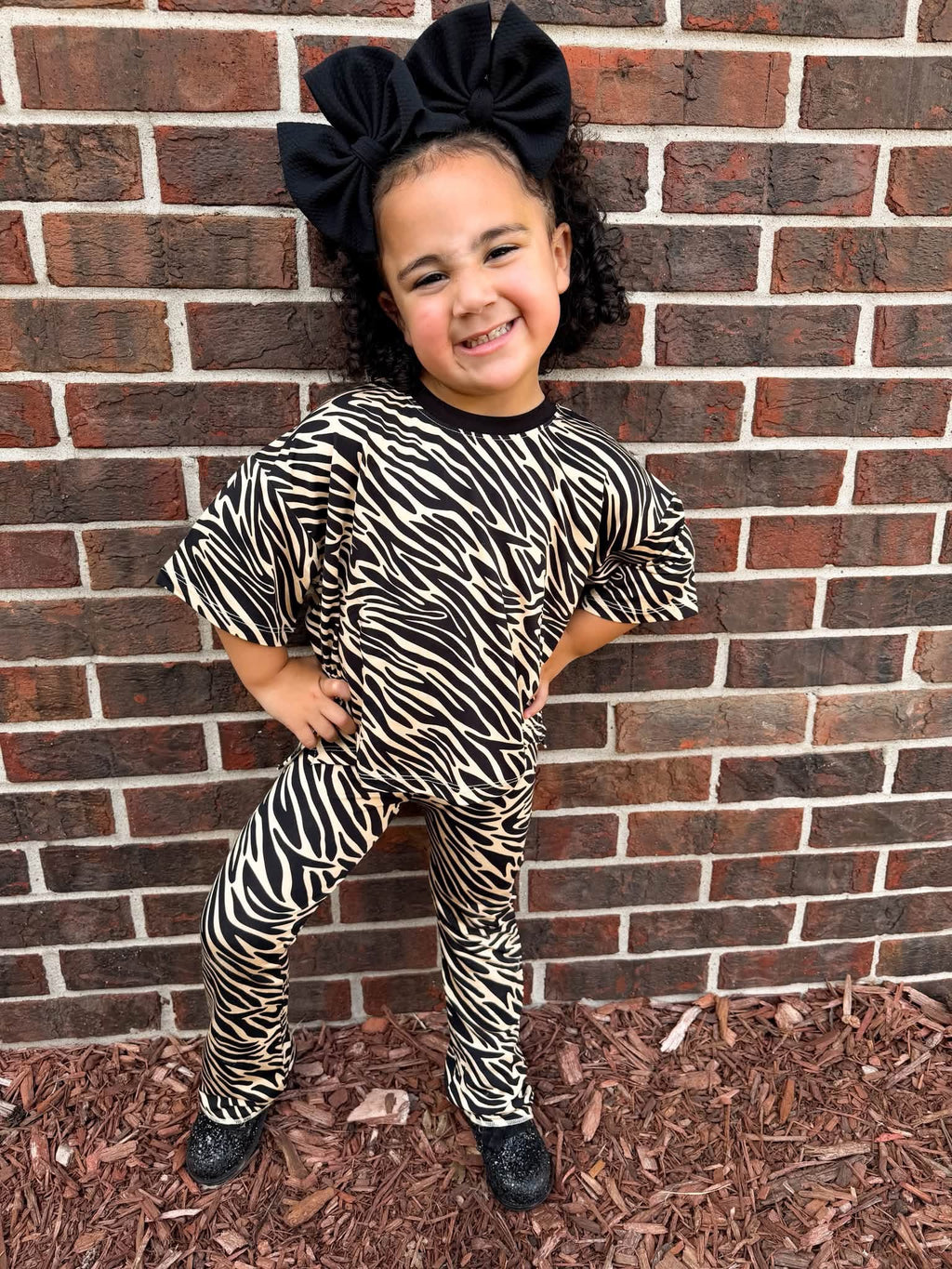 Cream Zebra Kids flare pant set
