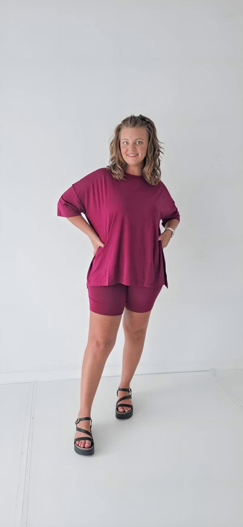 Maroon Mood Womens Biker Short Set