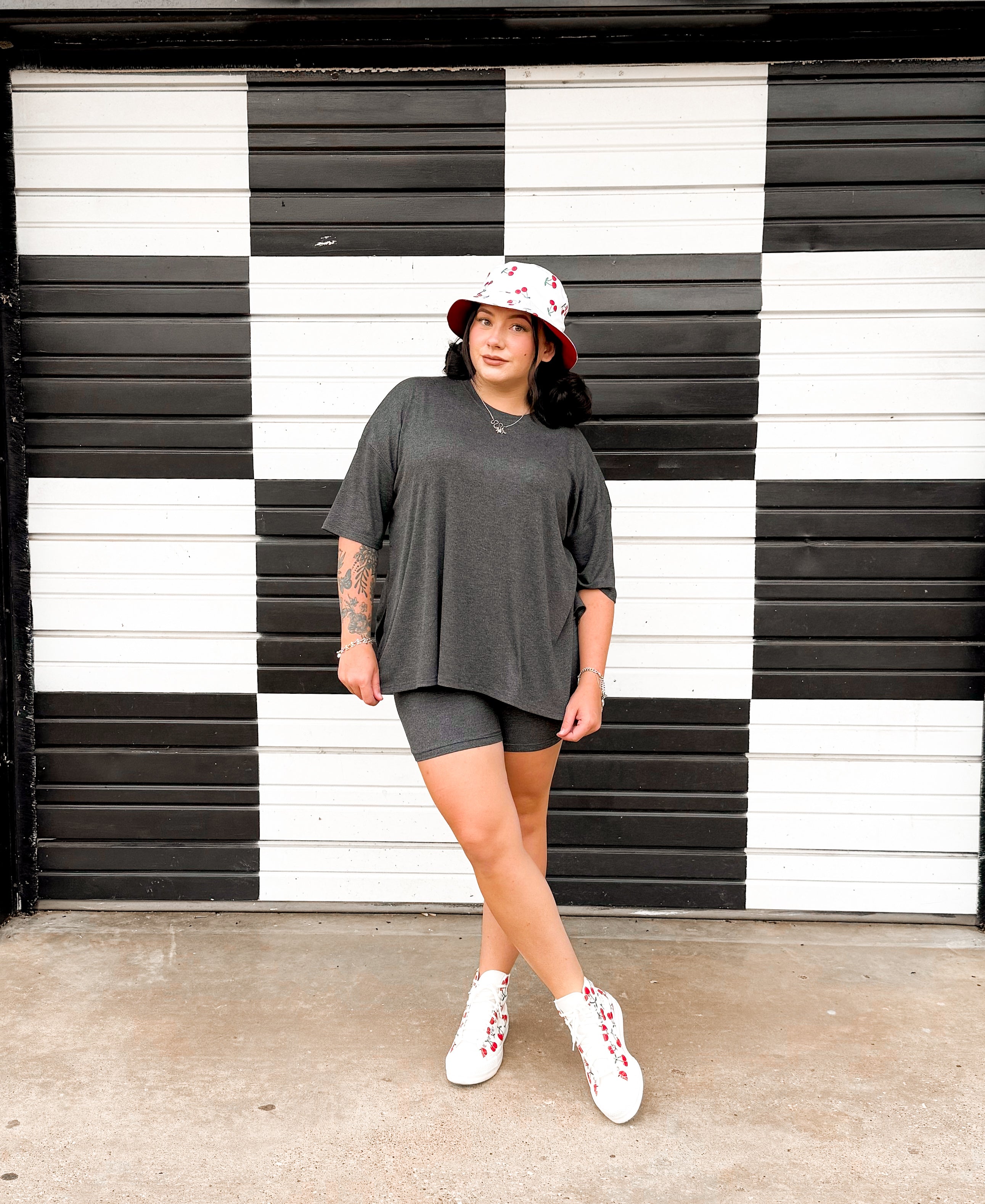 Soft Slate Grey Womens Biker Short Set