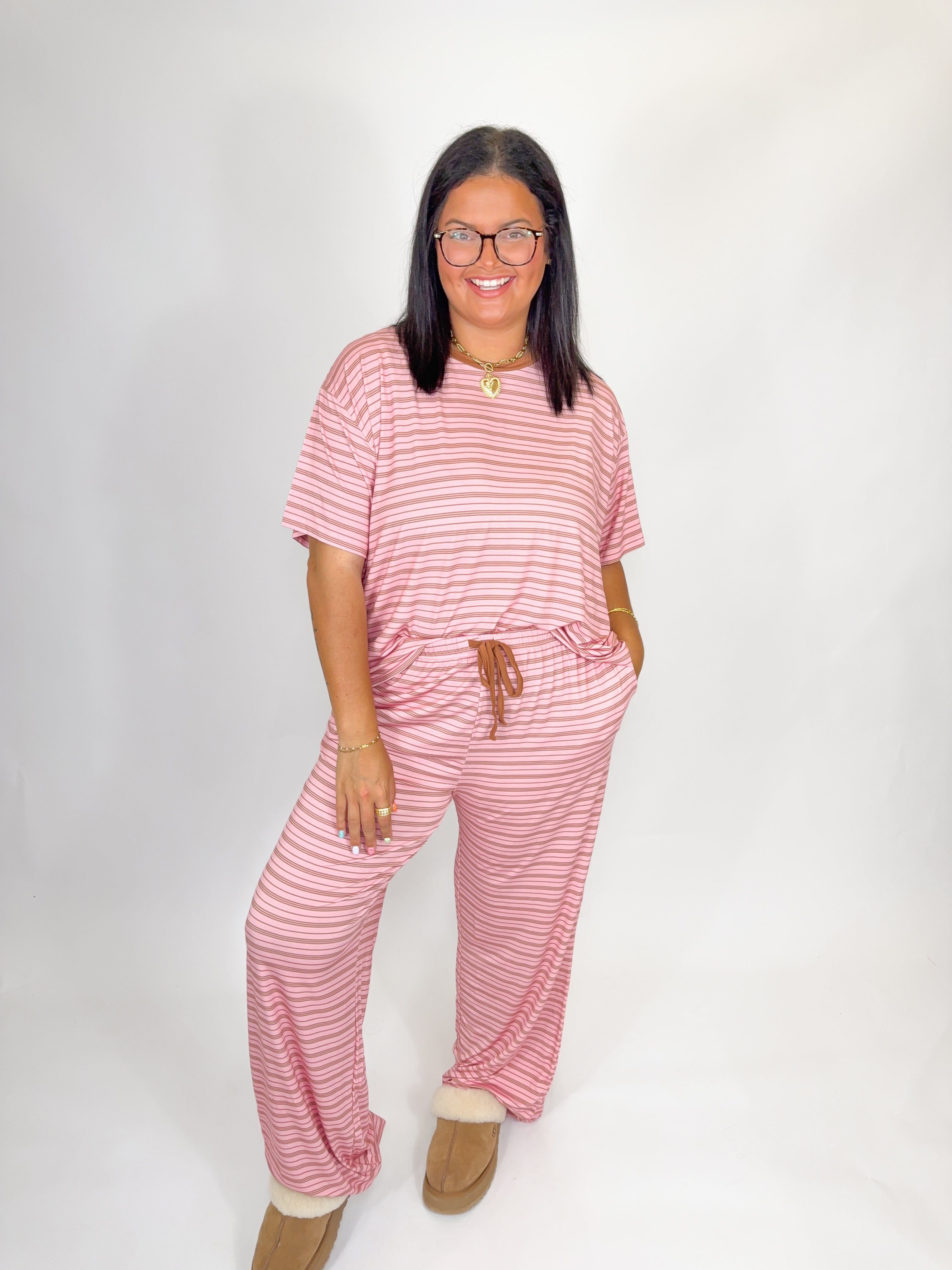 Rose' Stripes Womens Lounge Pant Set