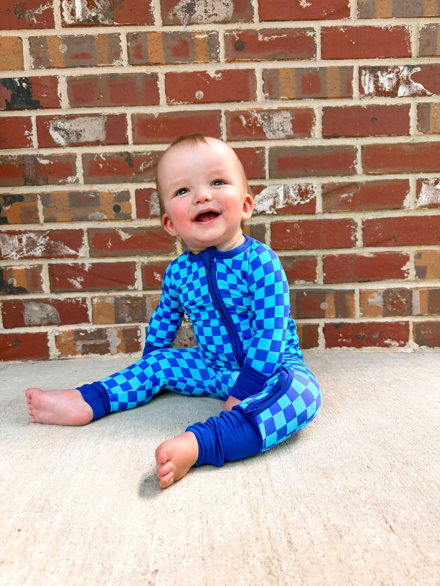 Marine Checks Double Zippy Romper