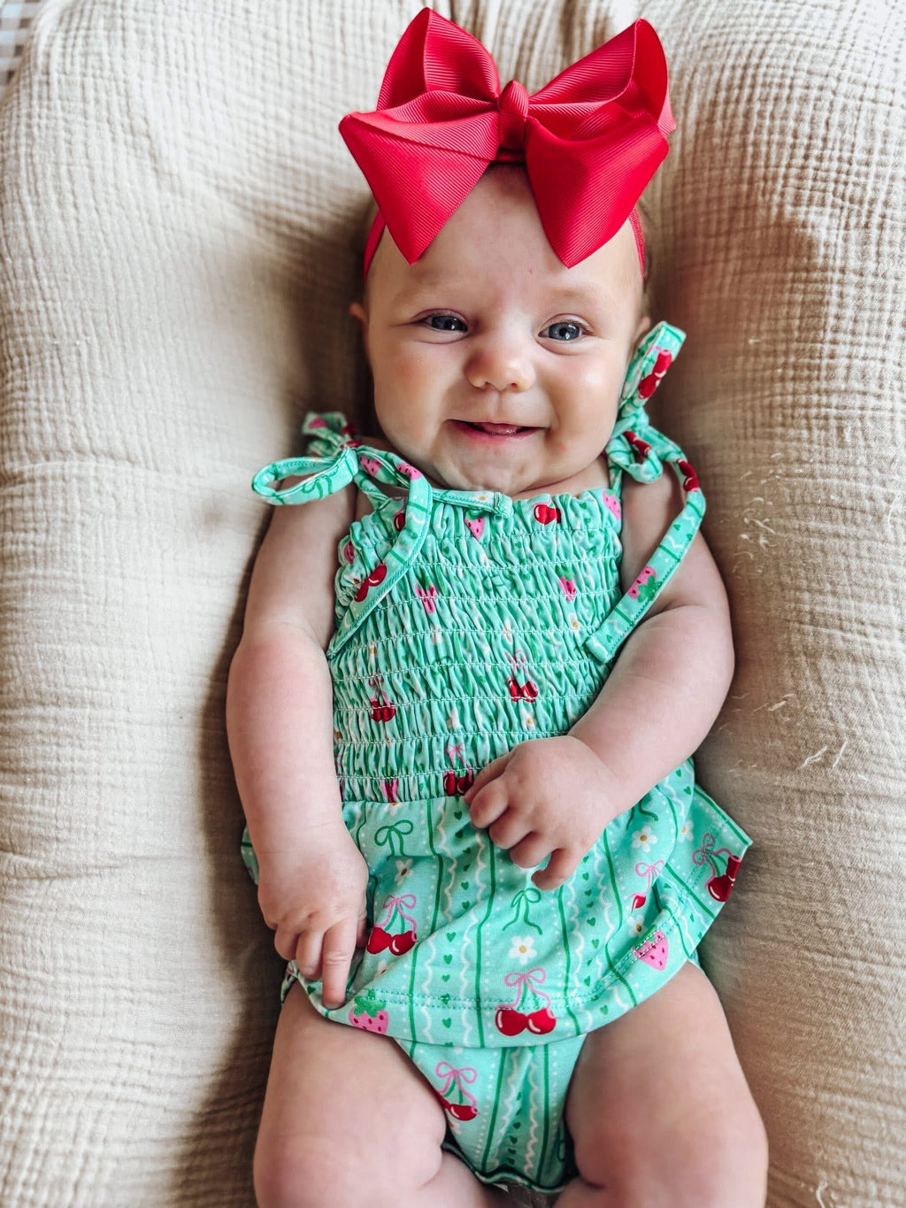 Berry Sweet Bows Smocked Twirl Romper