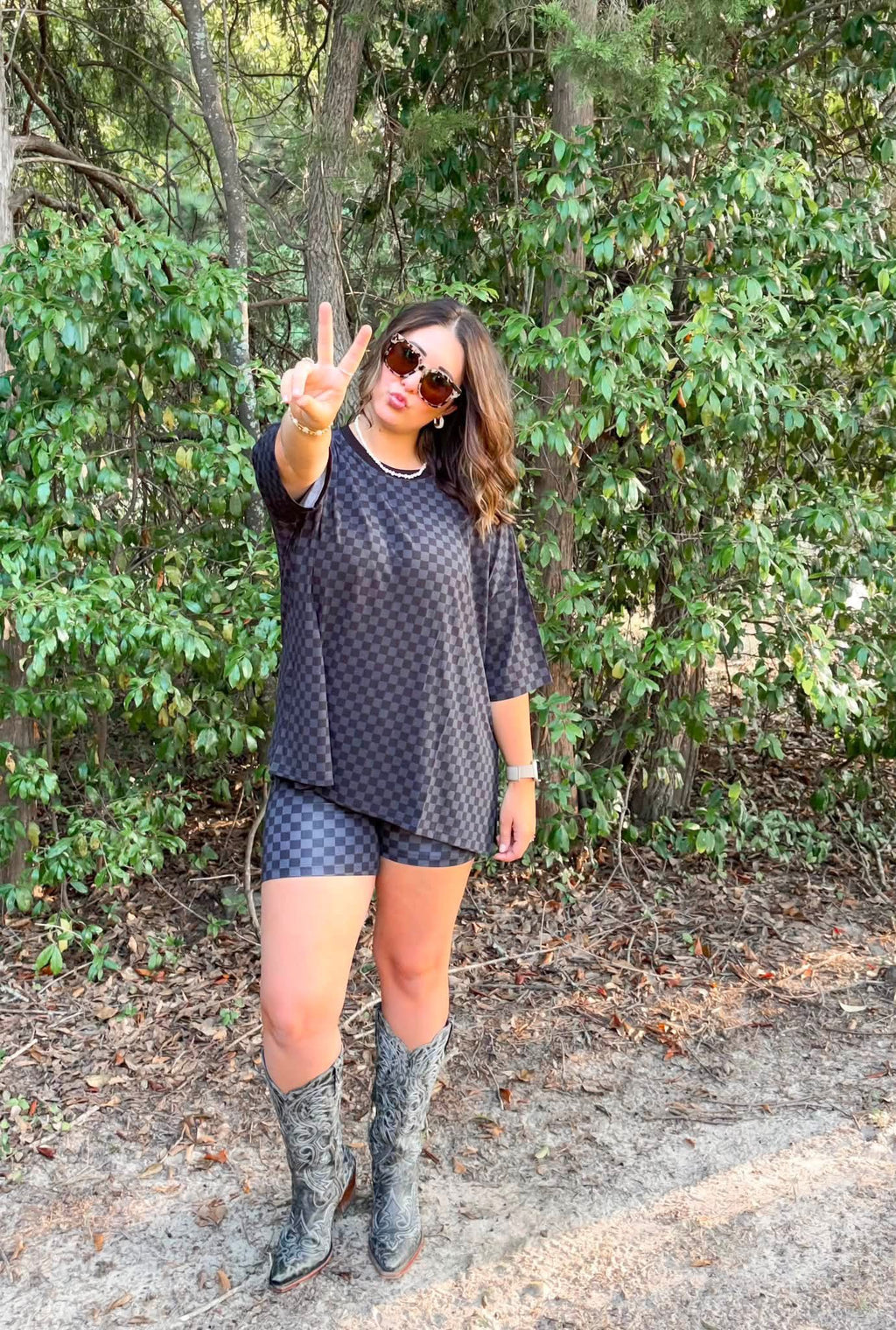 Ink & Onyx Checks Womens Biker Short Set