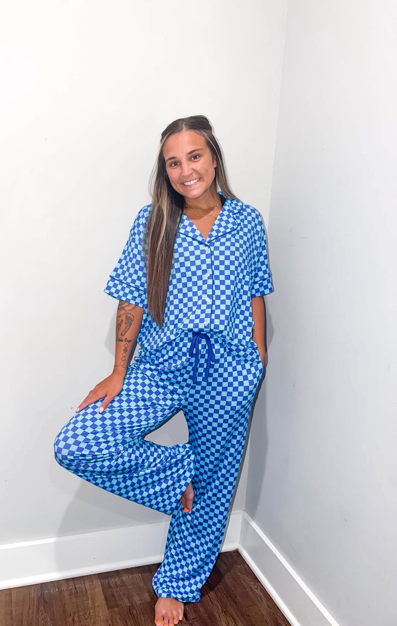 Marine Checks Womens Pant Set