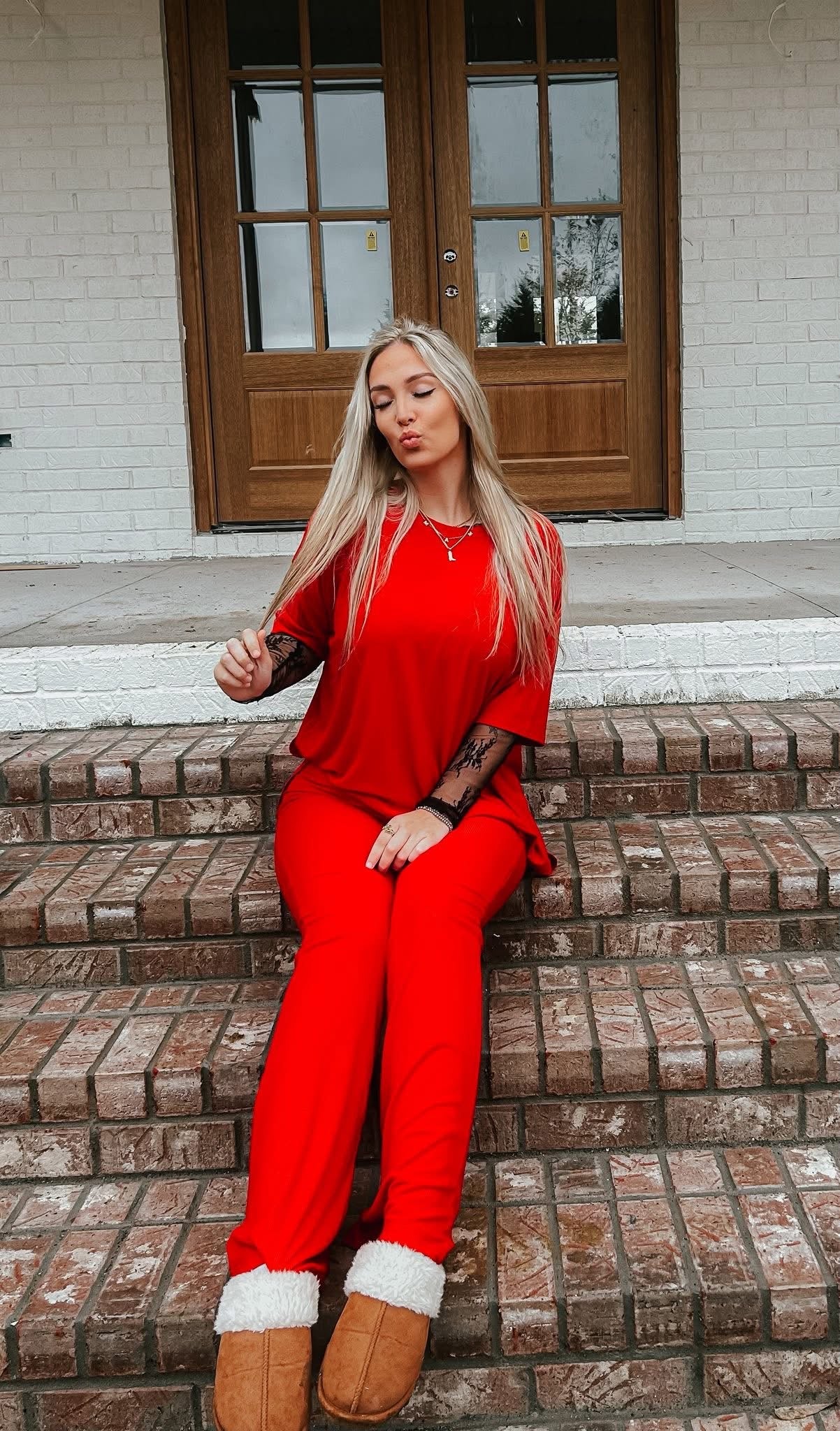 Cranberry Womens Ribbed Daywear Pant Set