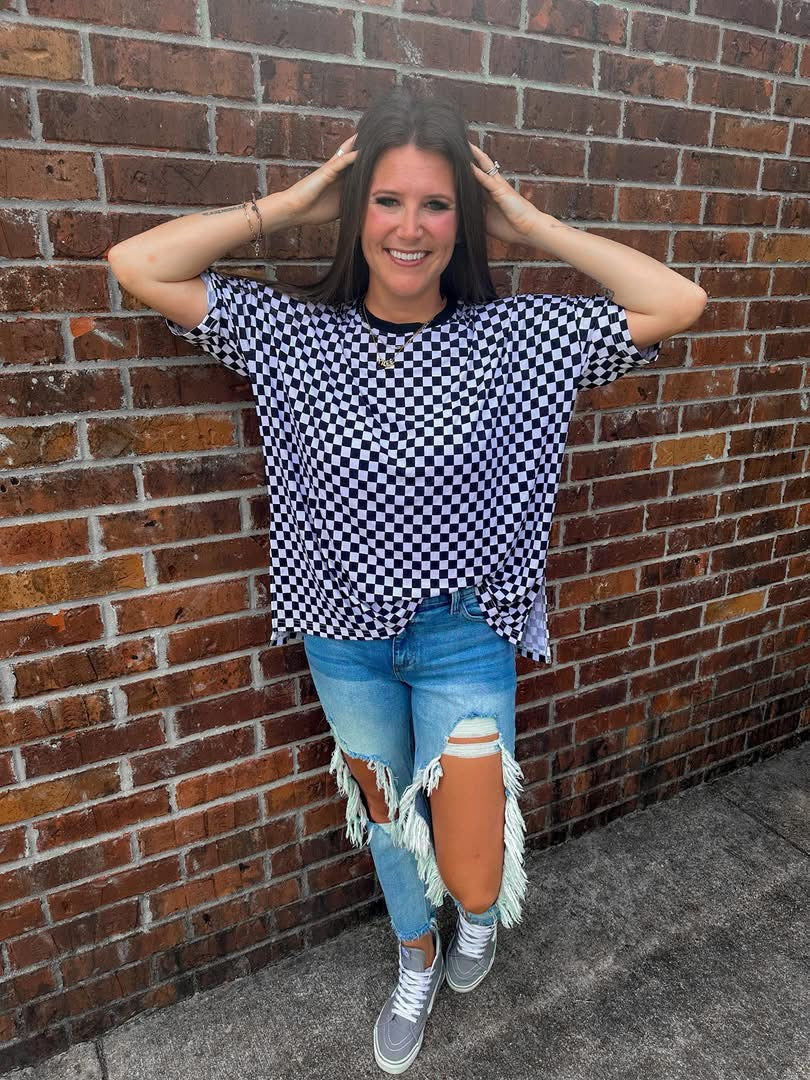 Checkered Oversized Ribbed Tee