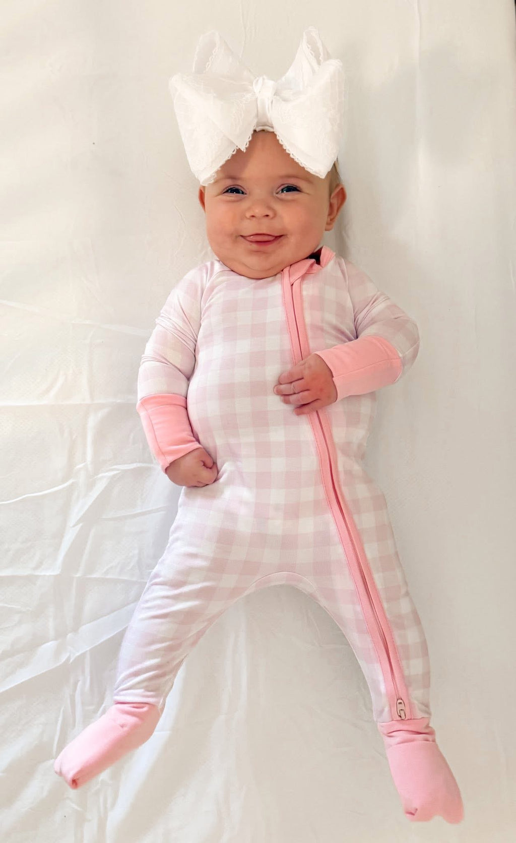 Pink Gingham Double Zippy Romper