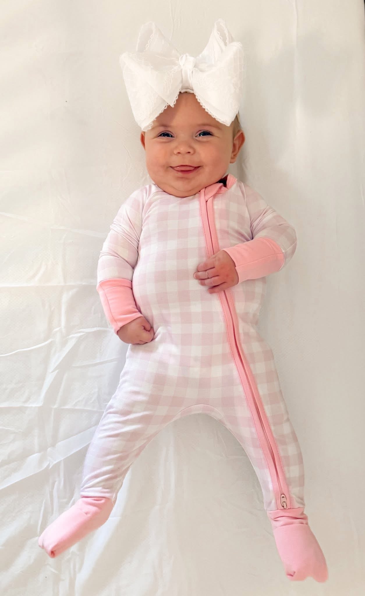 Pink Gingham Double Zippy Romper