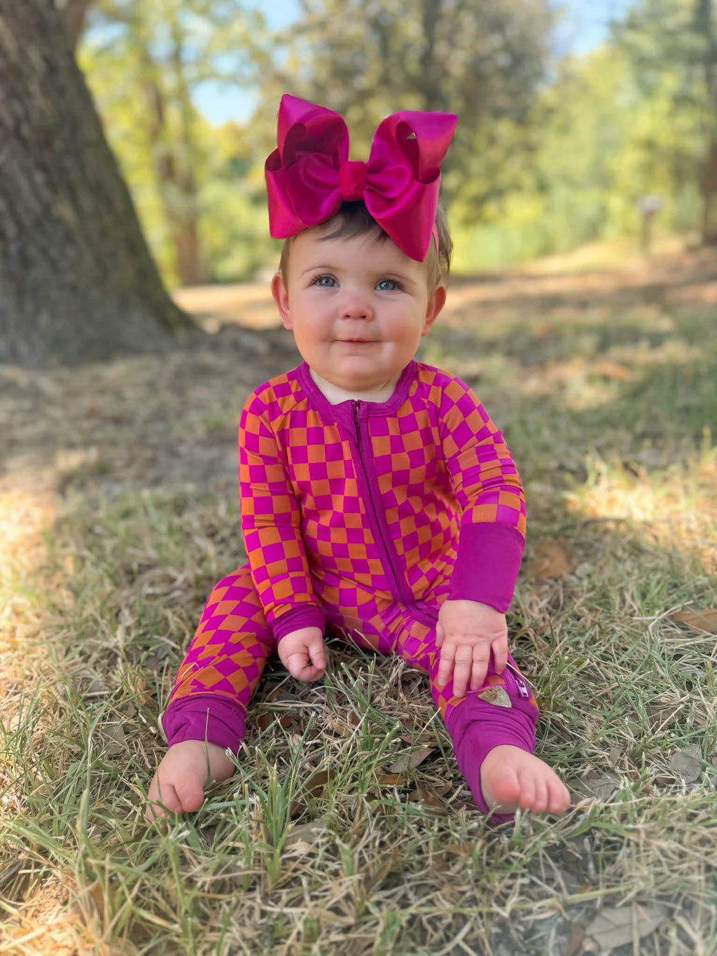 Pink Punch Checks Double Zippy Romper