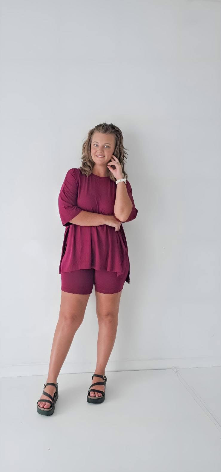 Maroon Mood Womens Biker Short Set