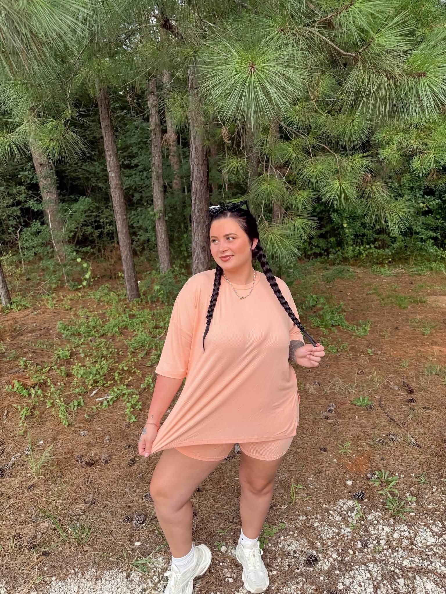 Peach Mango Ribbed Womens Biker Short Set