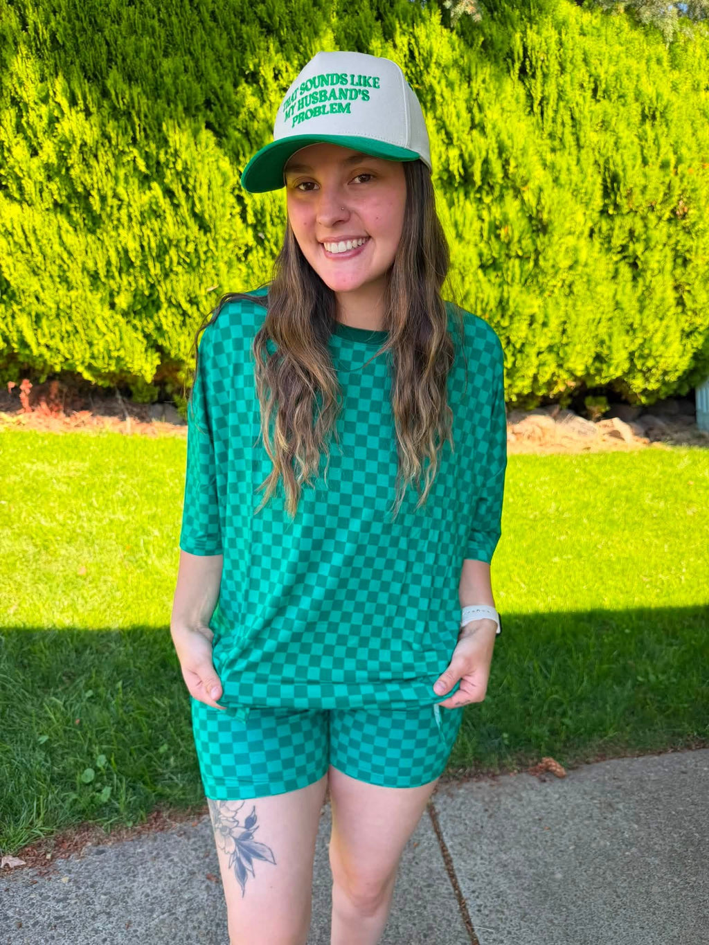 Clover Lane Checks Womens Biker Short Set