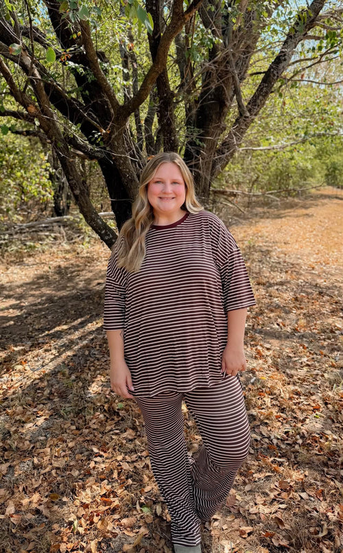 Cinnamon Latte Stripes Womens Pant Set