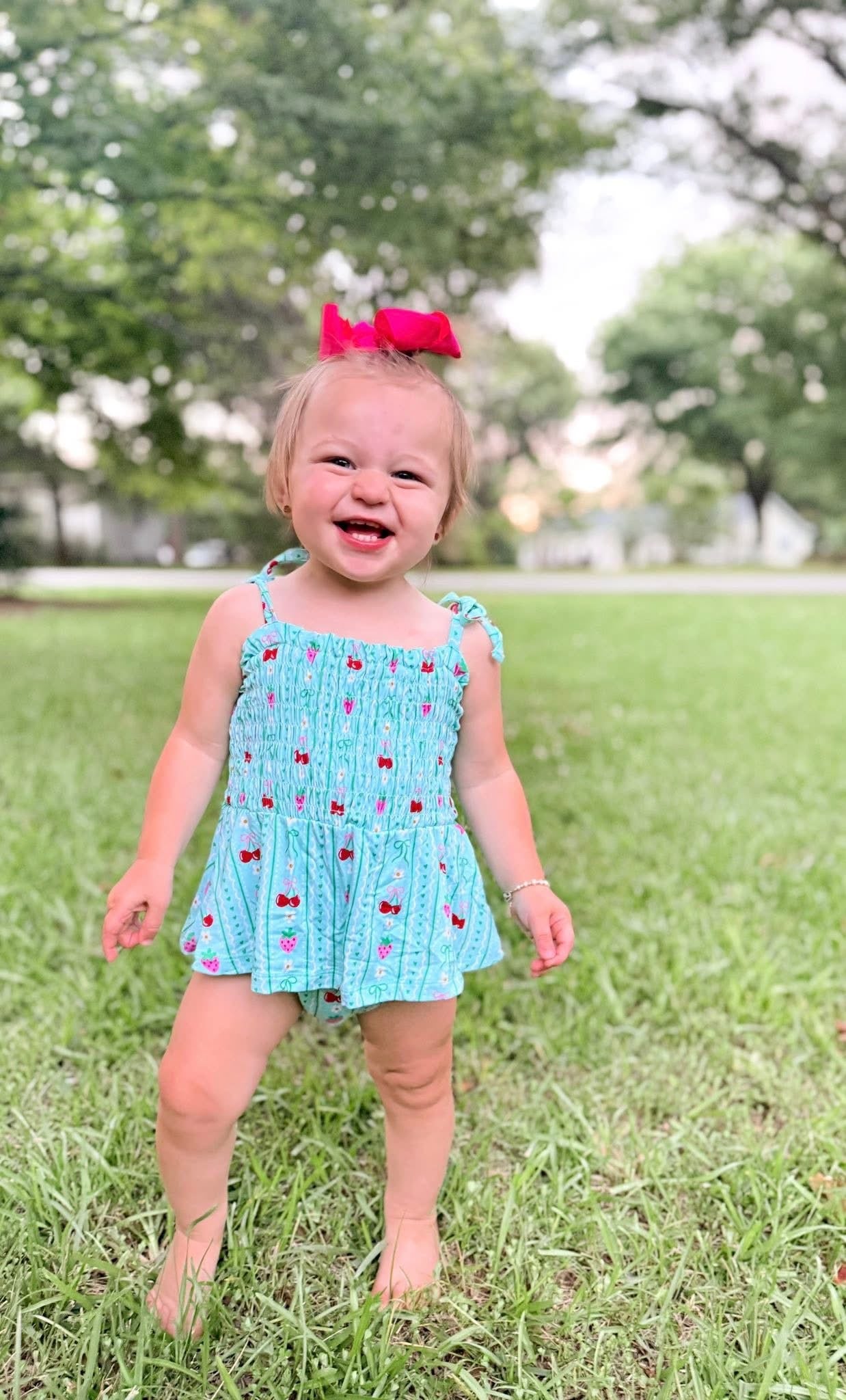 Berry Sweet Bows Smocked Twirl Romper
