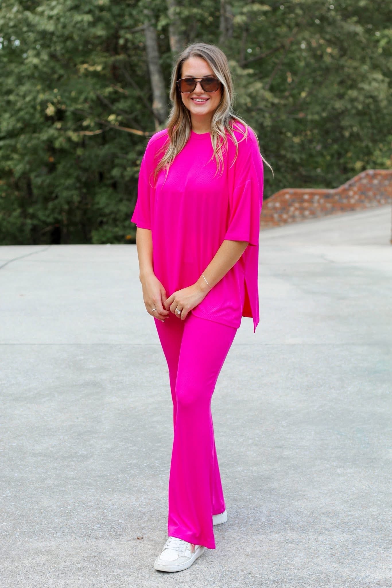 Fuchsia Womens Ribbed Daywear Pant Set