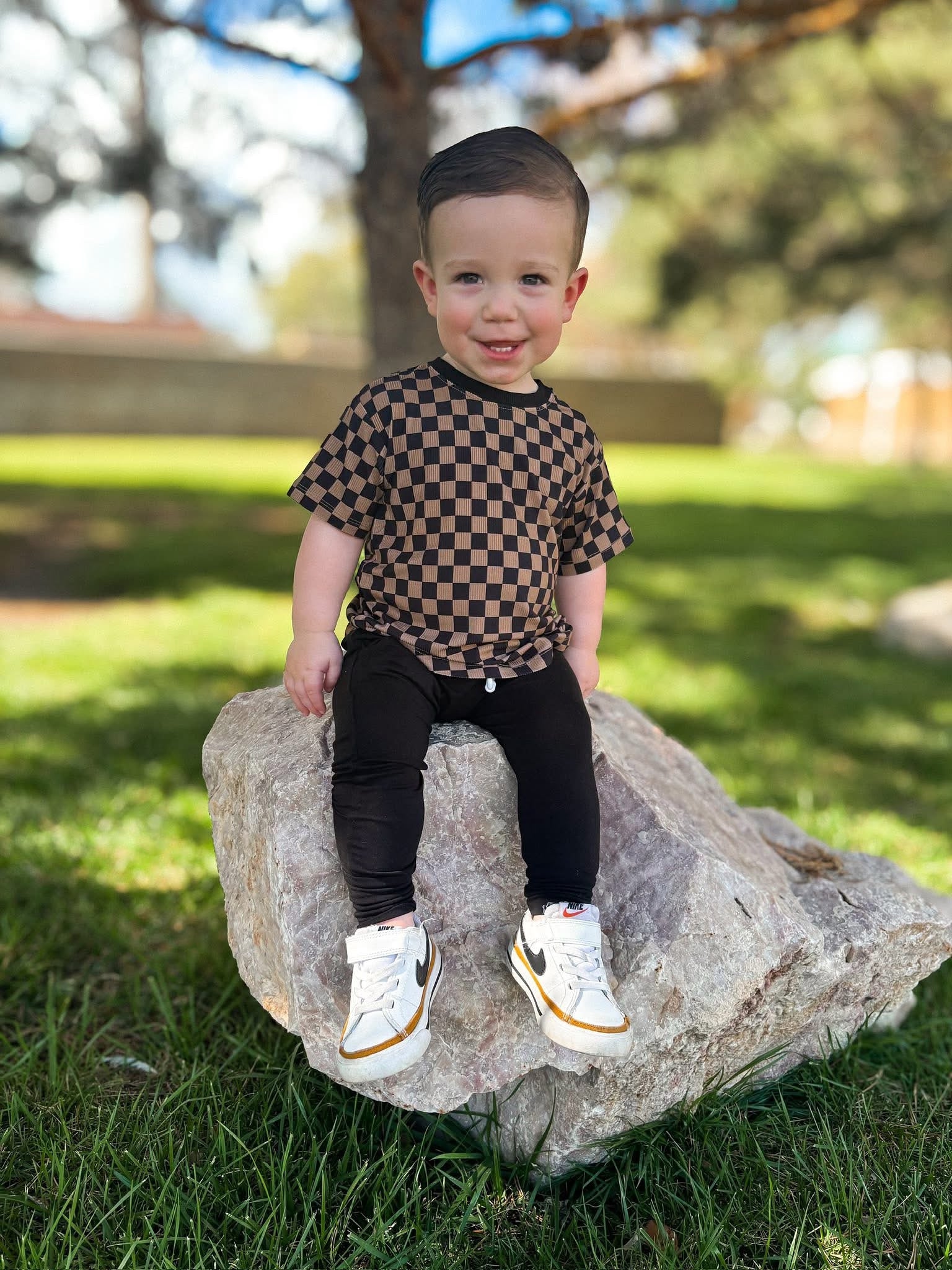 Neutral Checkered Oversized Tee