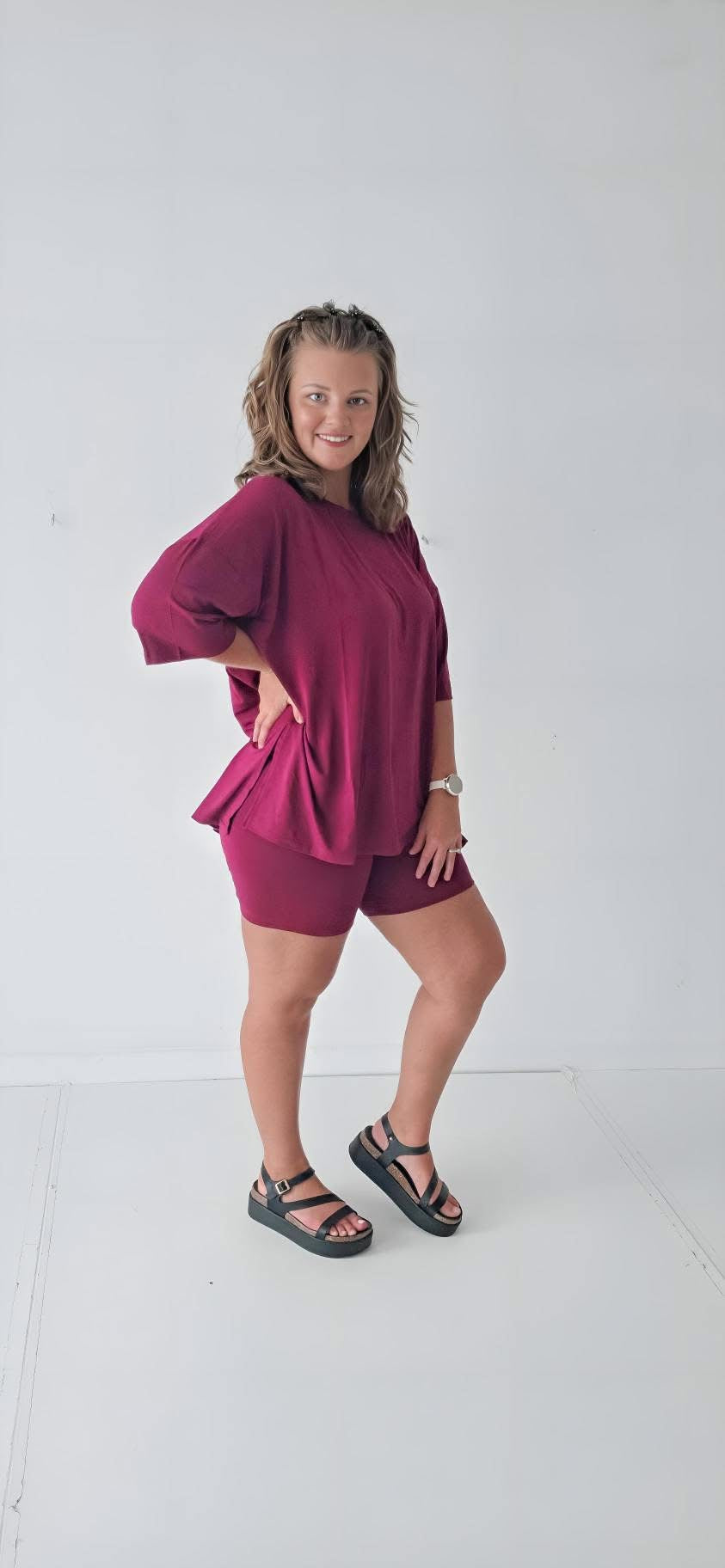 Maroon Mood Womens Biker Short Set