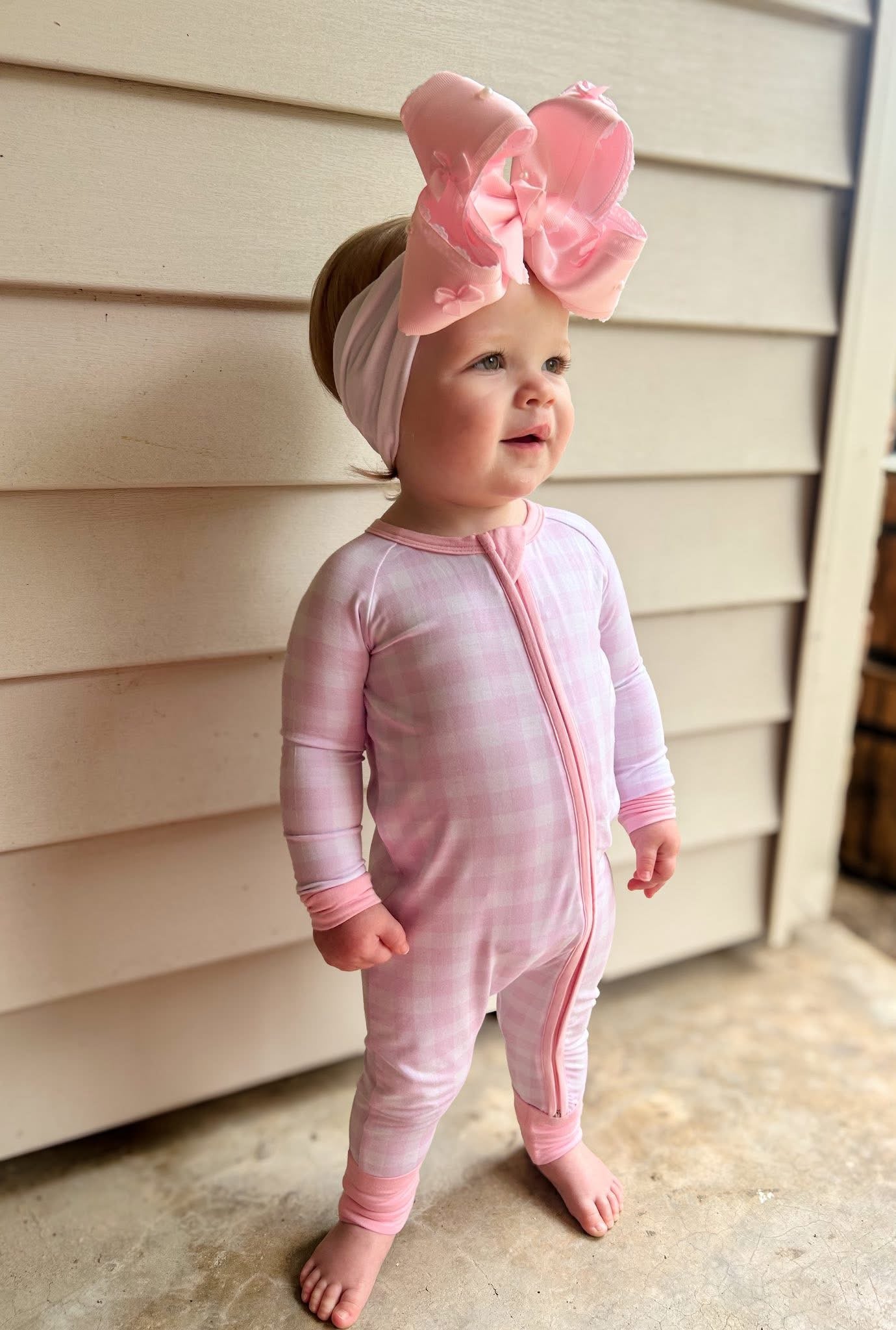 Pink Gingham Double Zippy Romper