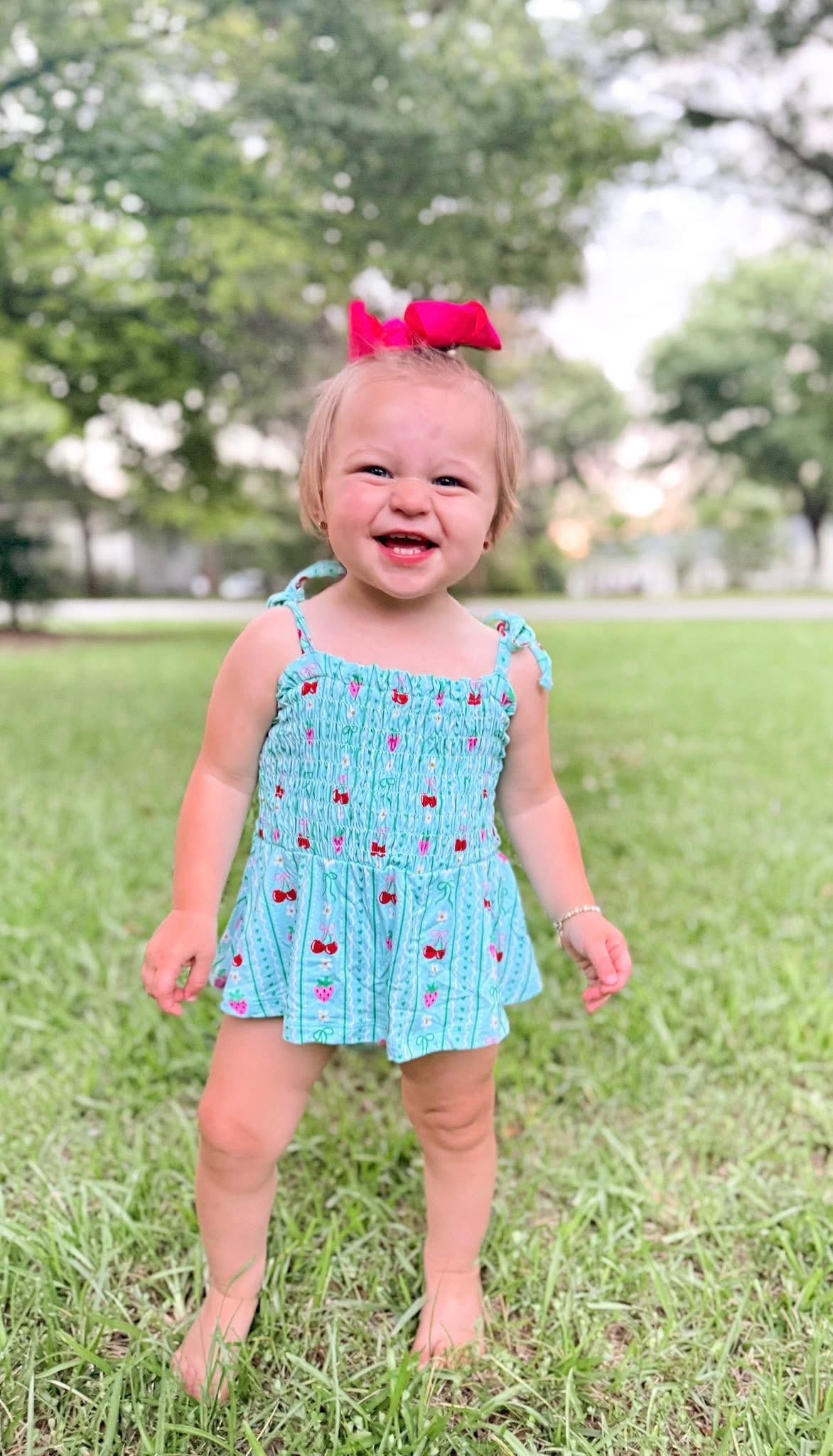 Berry Sweet Bows Smocked Twirl Romper