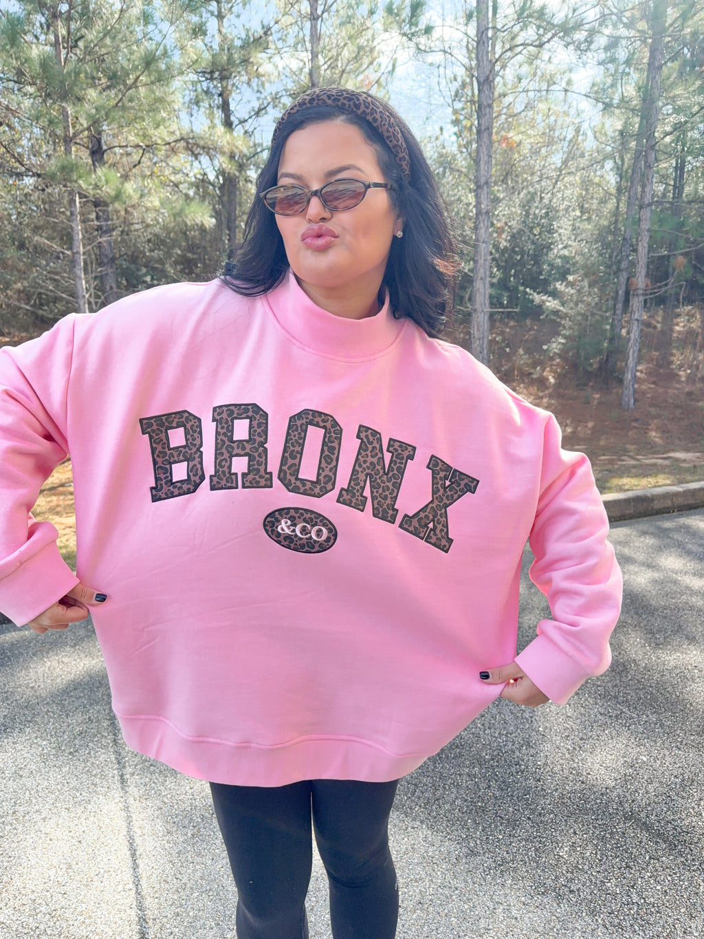 Bronx&Co. Pink and Leopard Mock neck Sweater