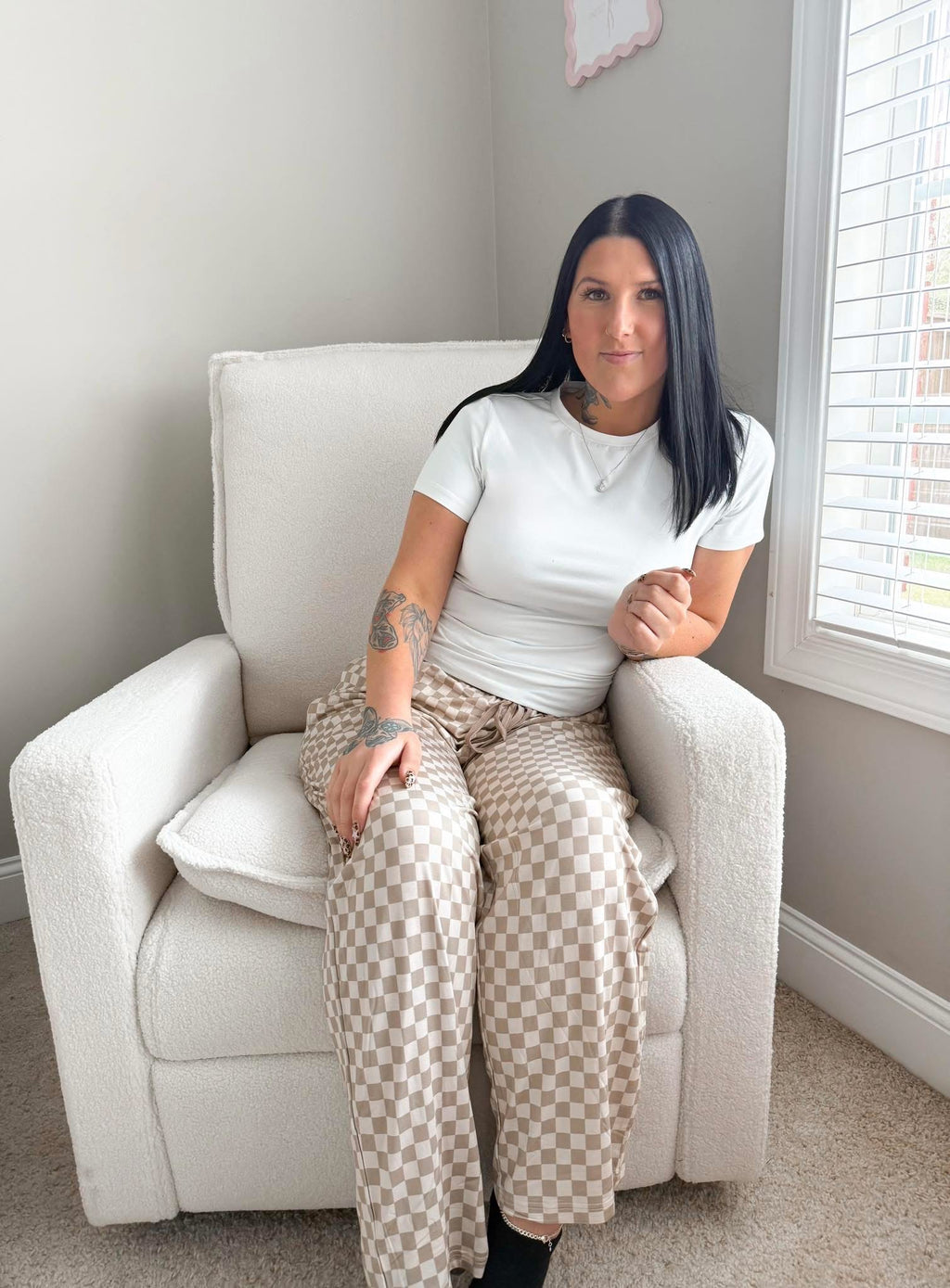 Sand checks unisex straight leg pants