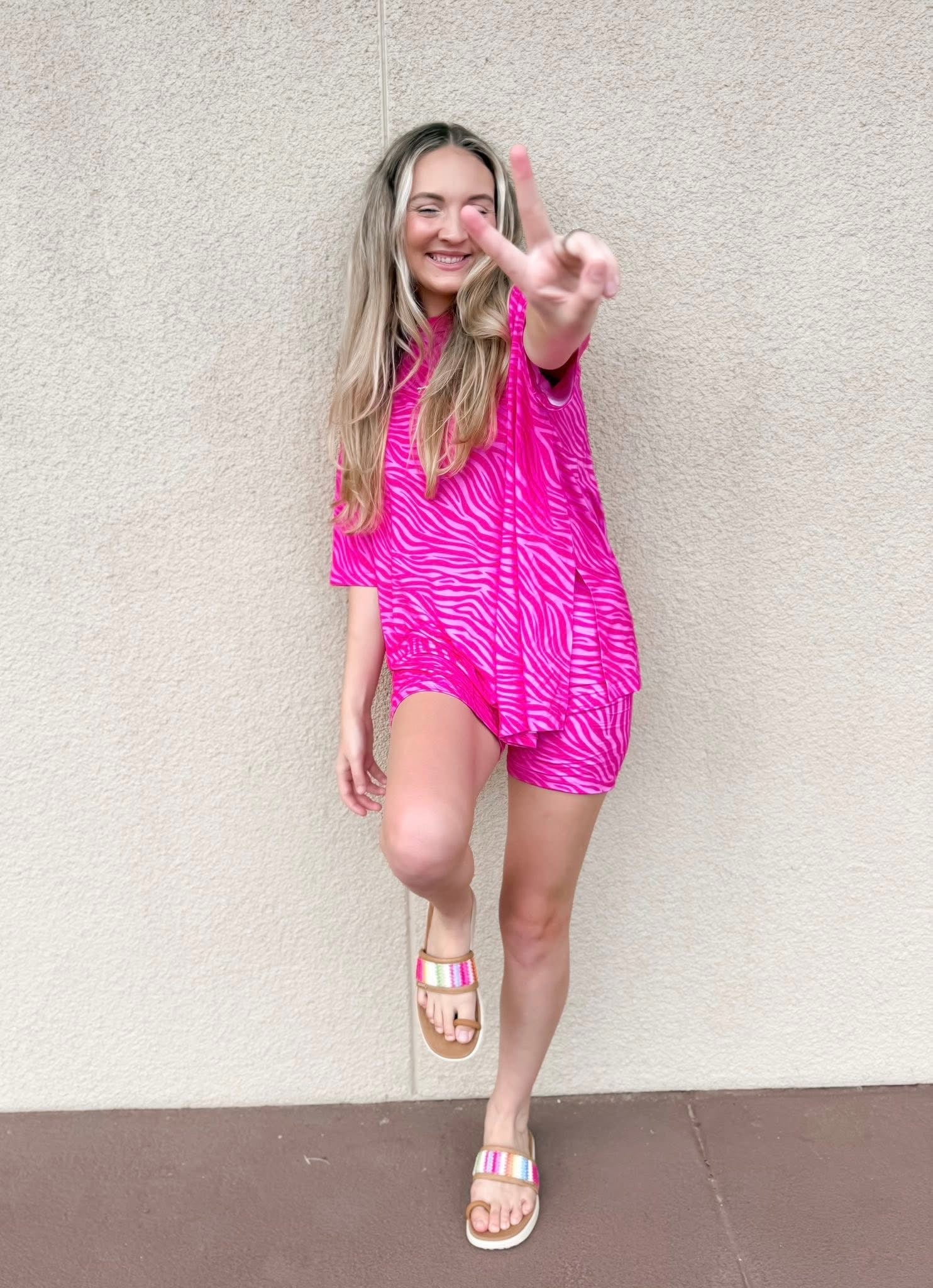 Pink Zebra Womens Biker Short Set