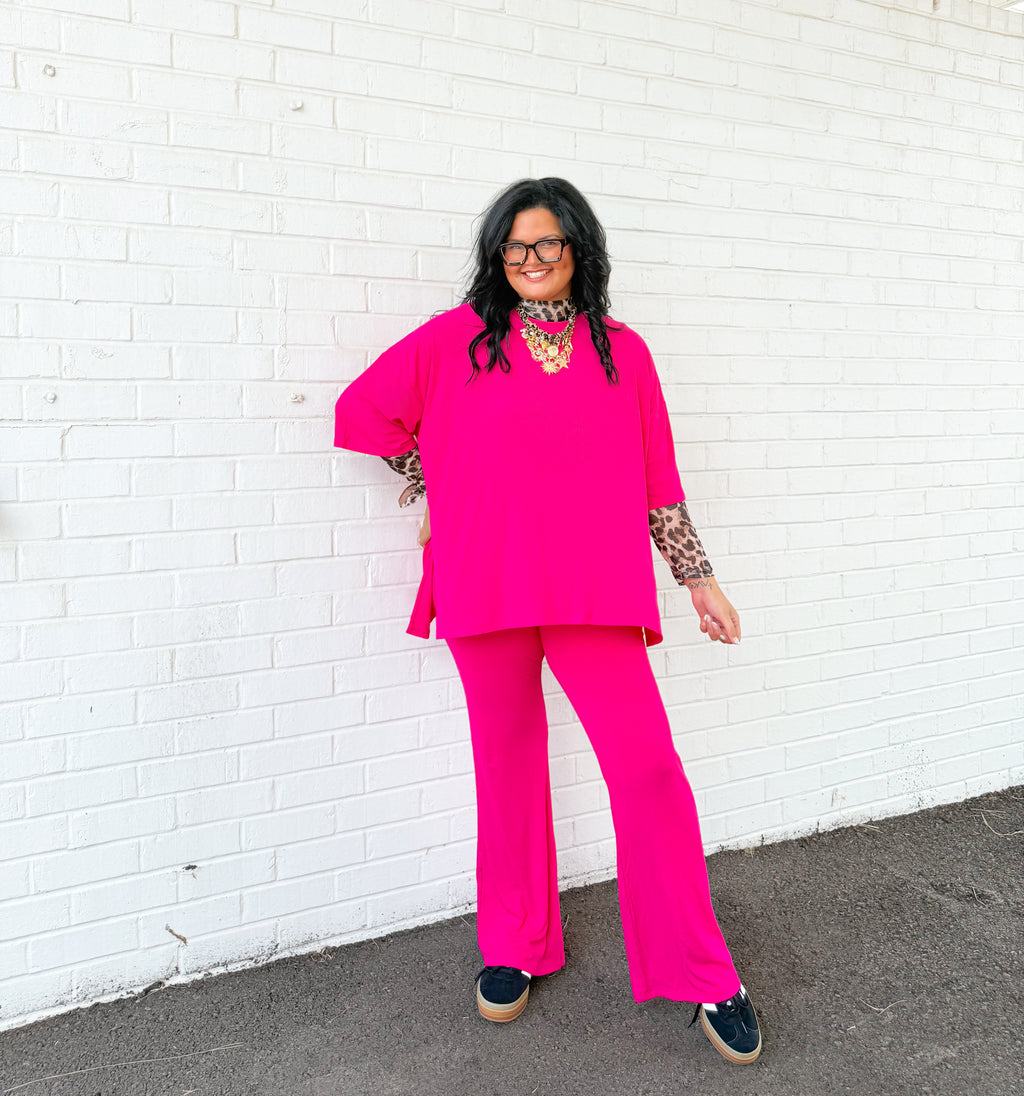 Fuchsia Womens Ribbed Daywear Pant Set