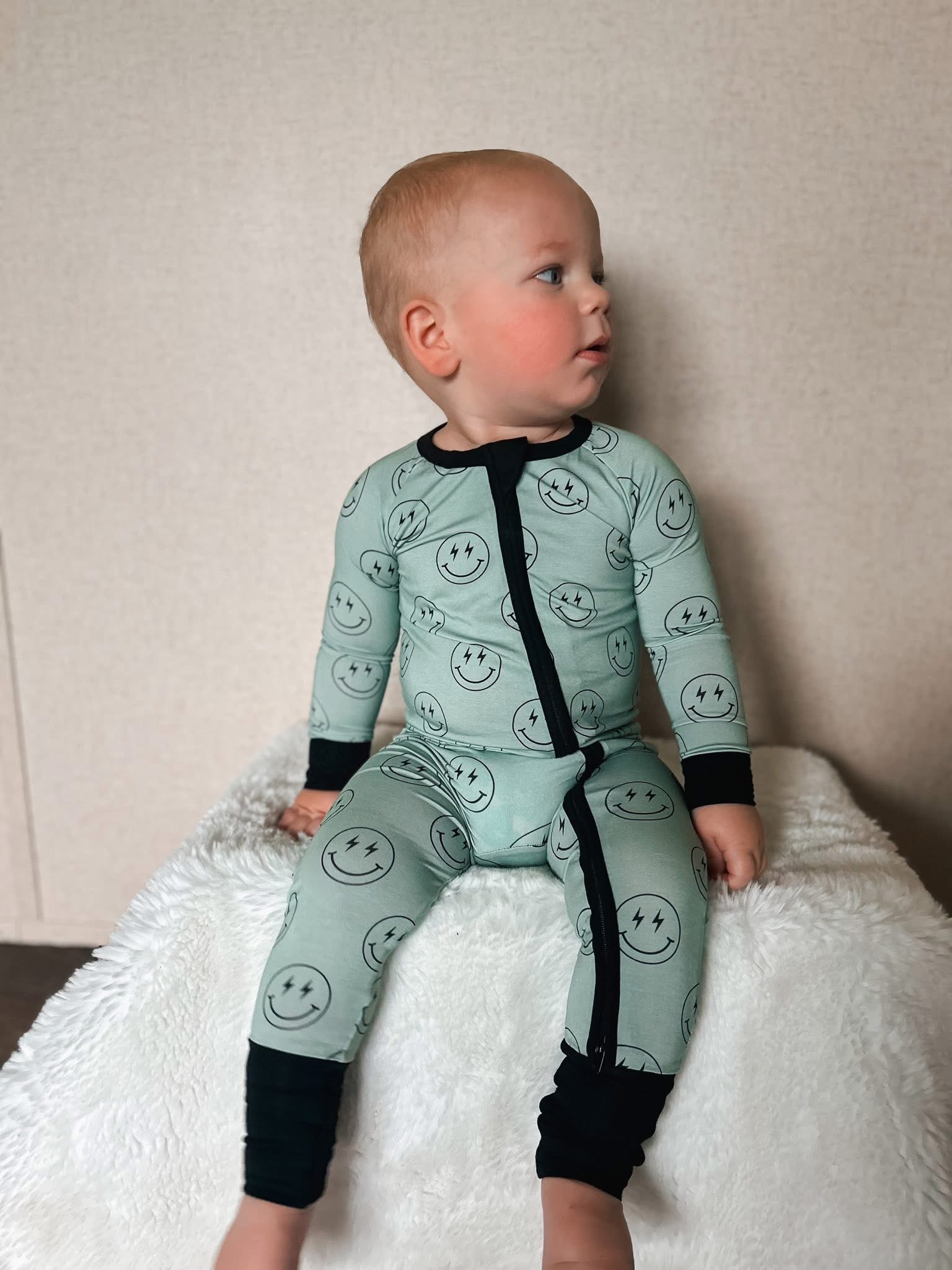 Pistachio Smileys Double Zippy Romper