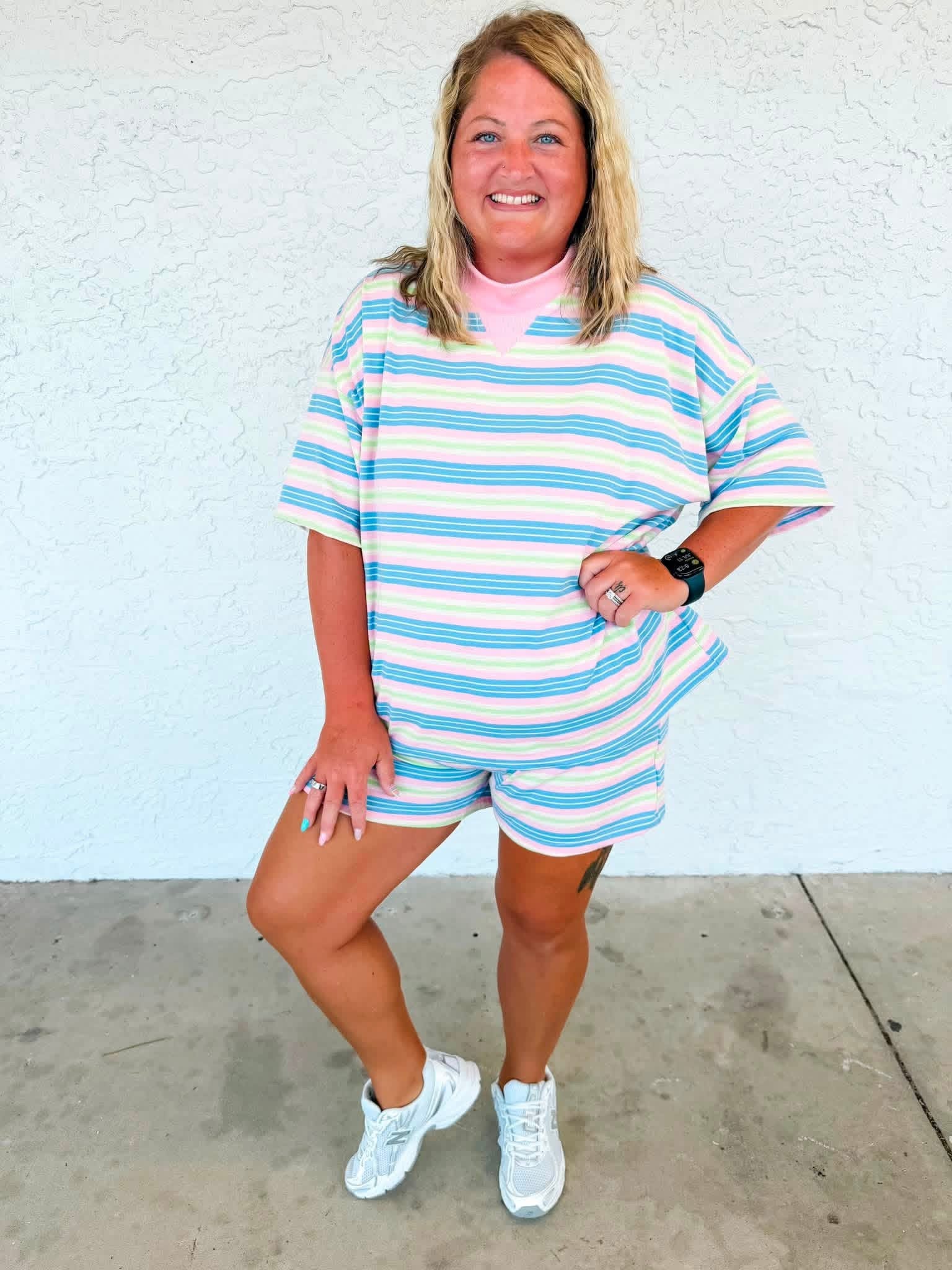 Pastel Paradise Mockneck striped short set