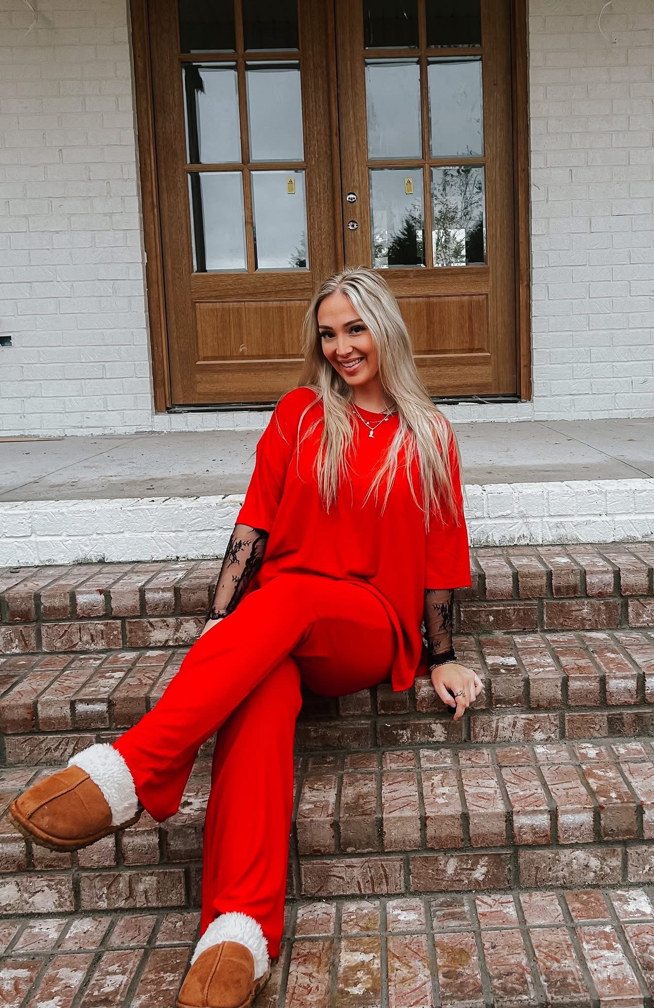 Cranberry Womens Ribbed Daywear Pant Set