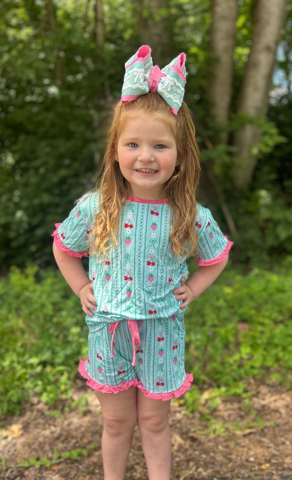 Berry Sweet Bows Kids Ruffle Short Set