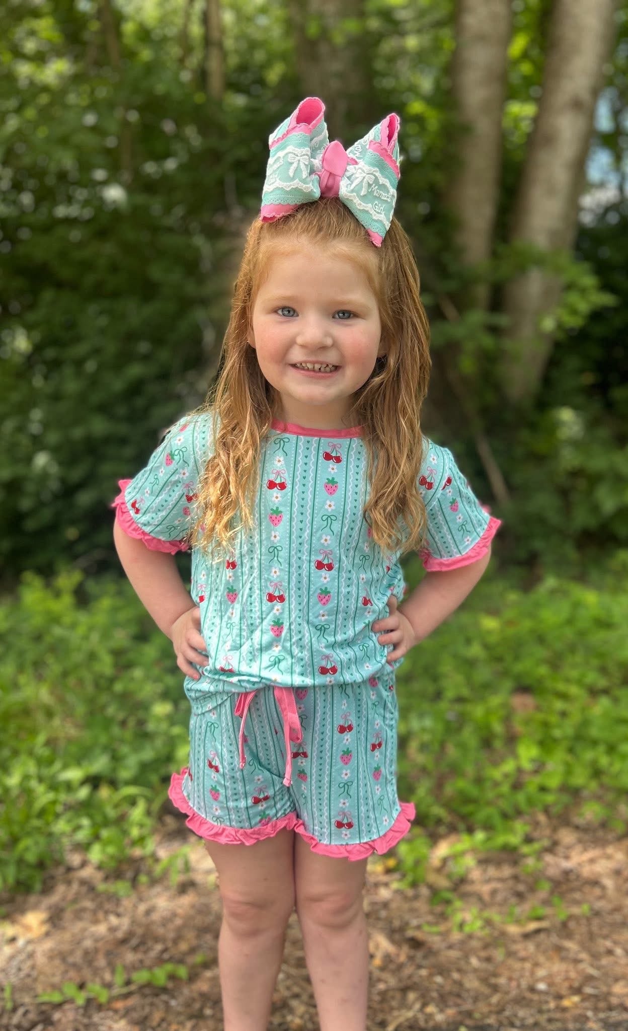 Berry Sweet Bows Kids Ruffle Short Set