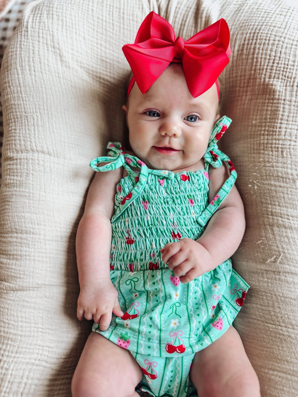 Berry Sweet Bows Smocked Twirl Romper