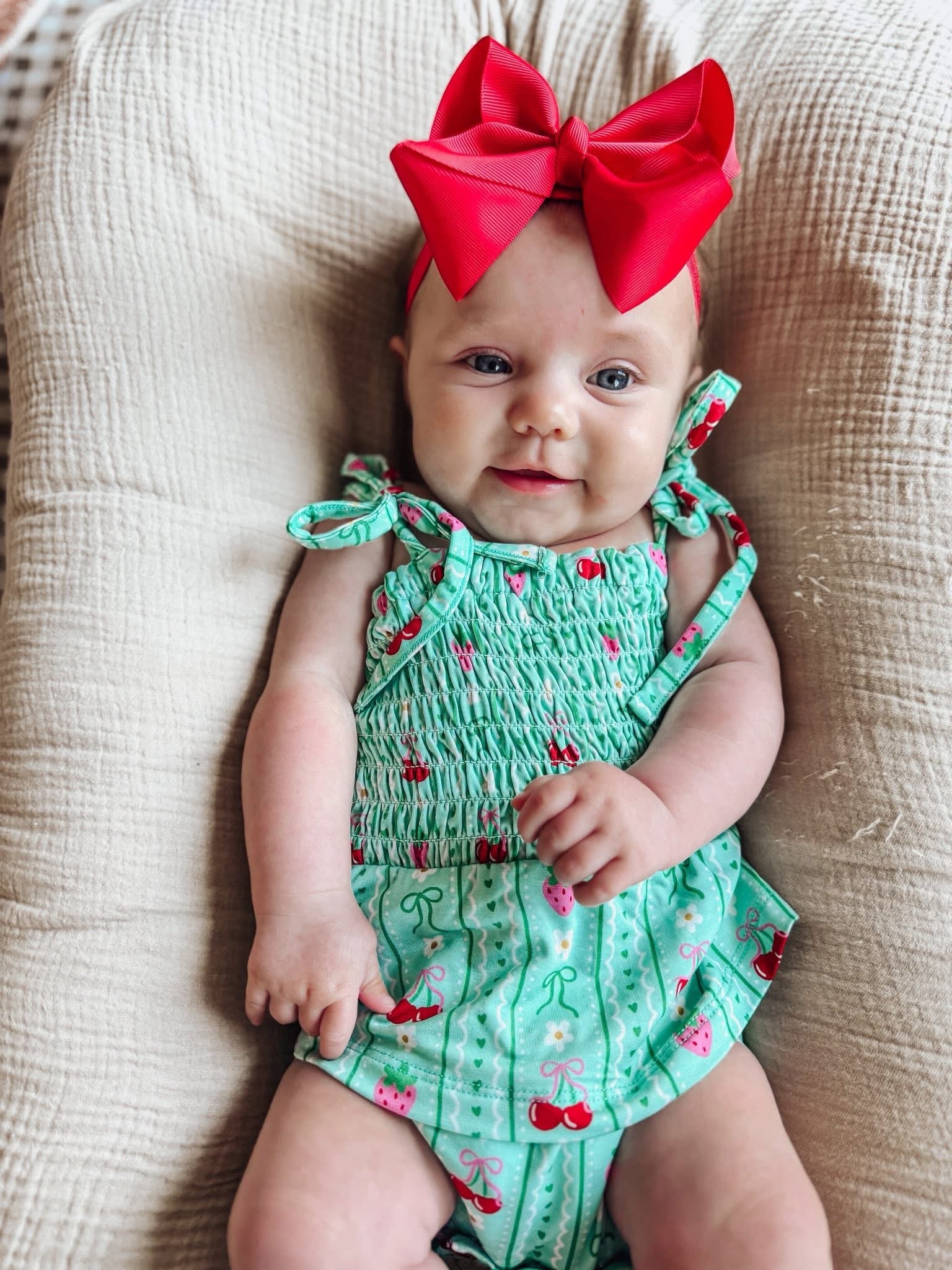 Berry Sweet Bows Smocked Twirl Romper