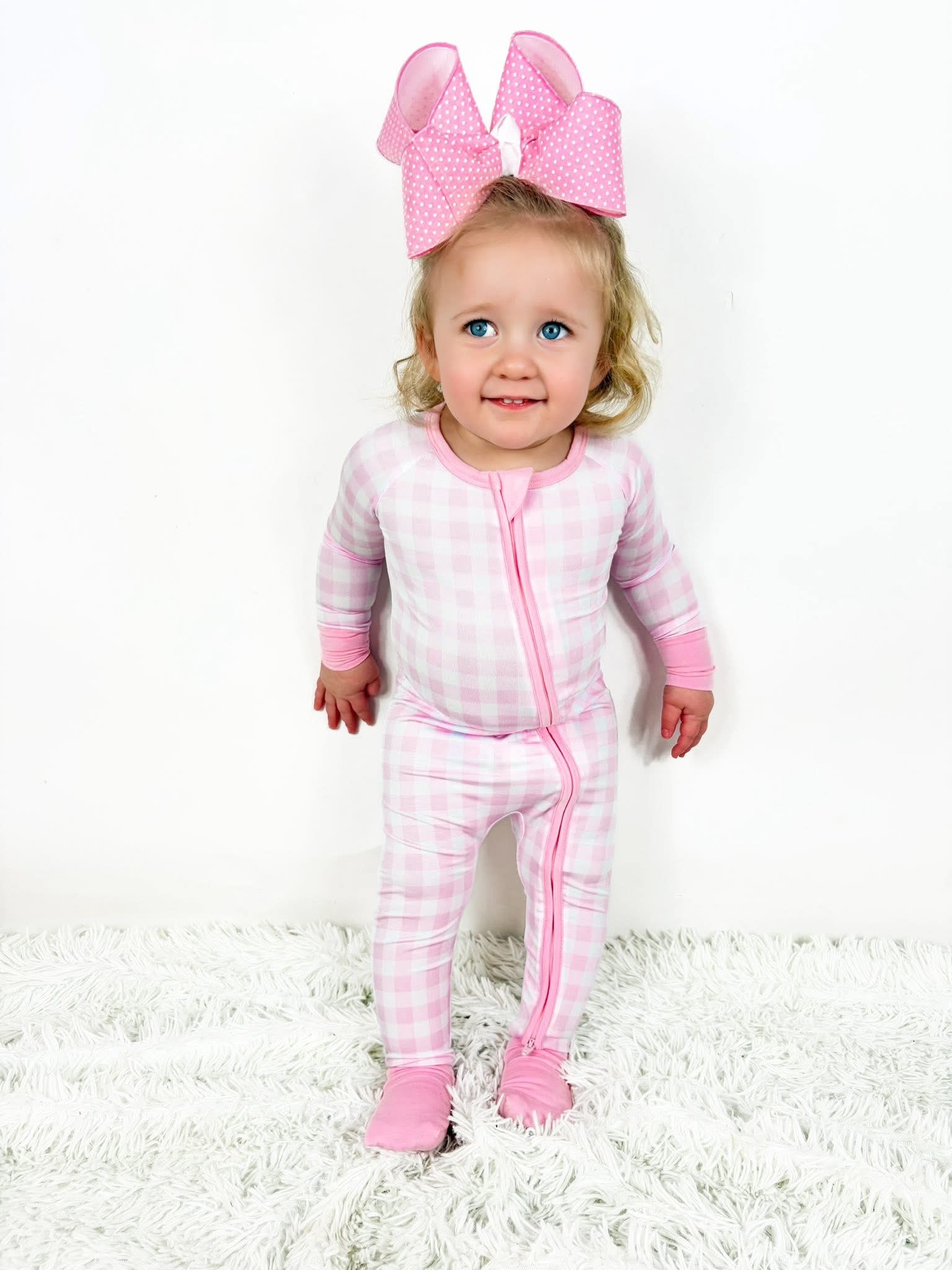 Pink Gingham Double Zippy Romper