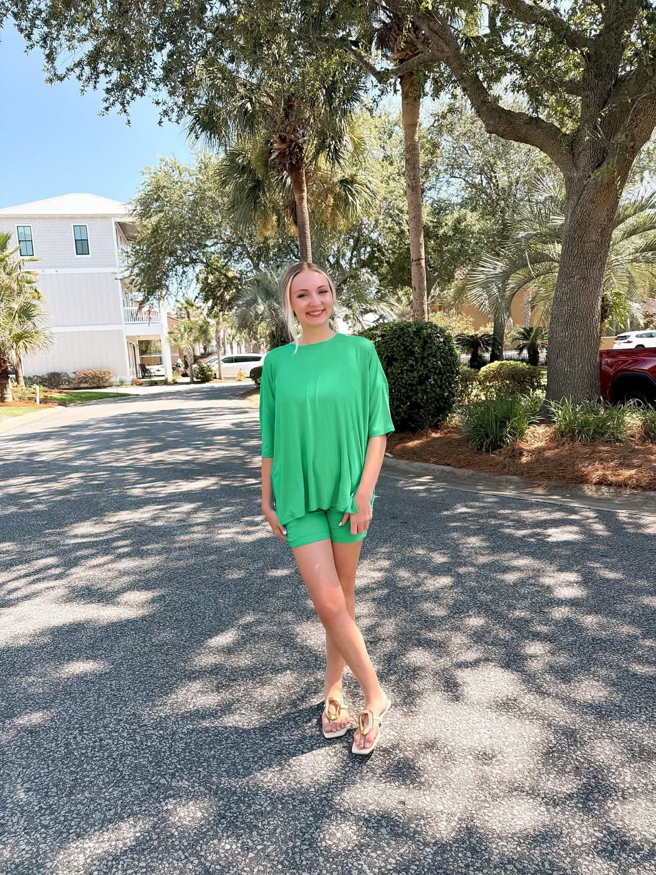 Kelly Green Womens Biker Short Set