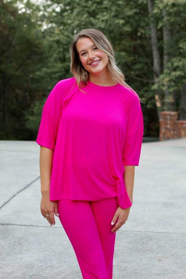 Fuchsia Womens Ribbed Daywear Pant Set