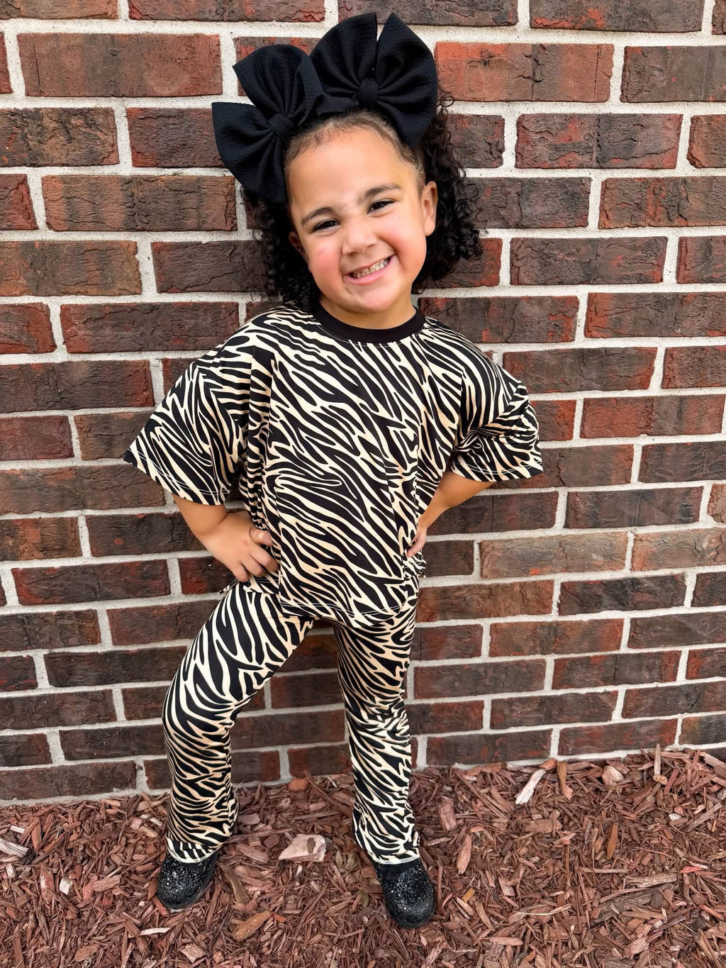 Cream Zebra Kids flare pant set
