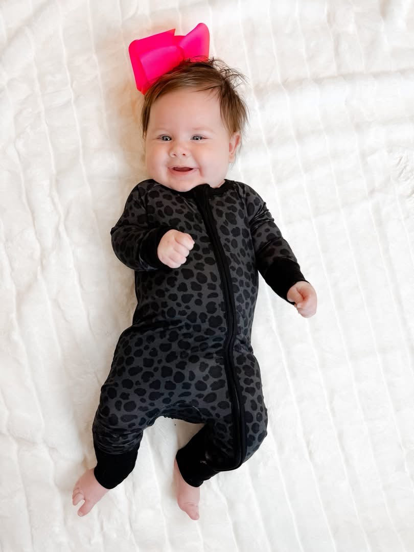Charcoal Cheetah Double Zippy Romper