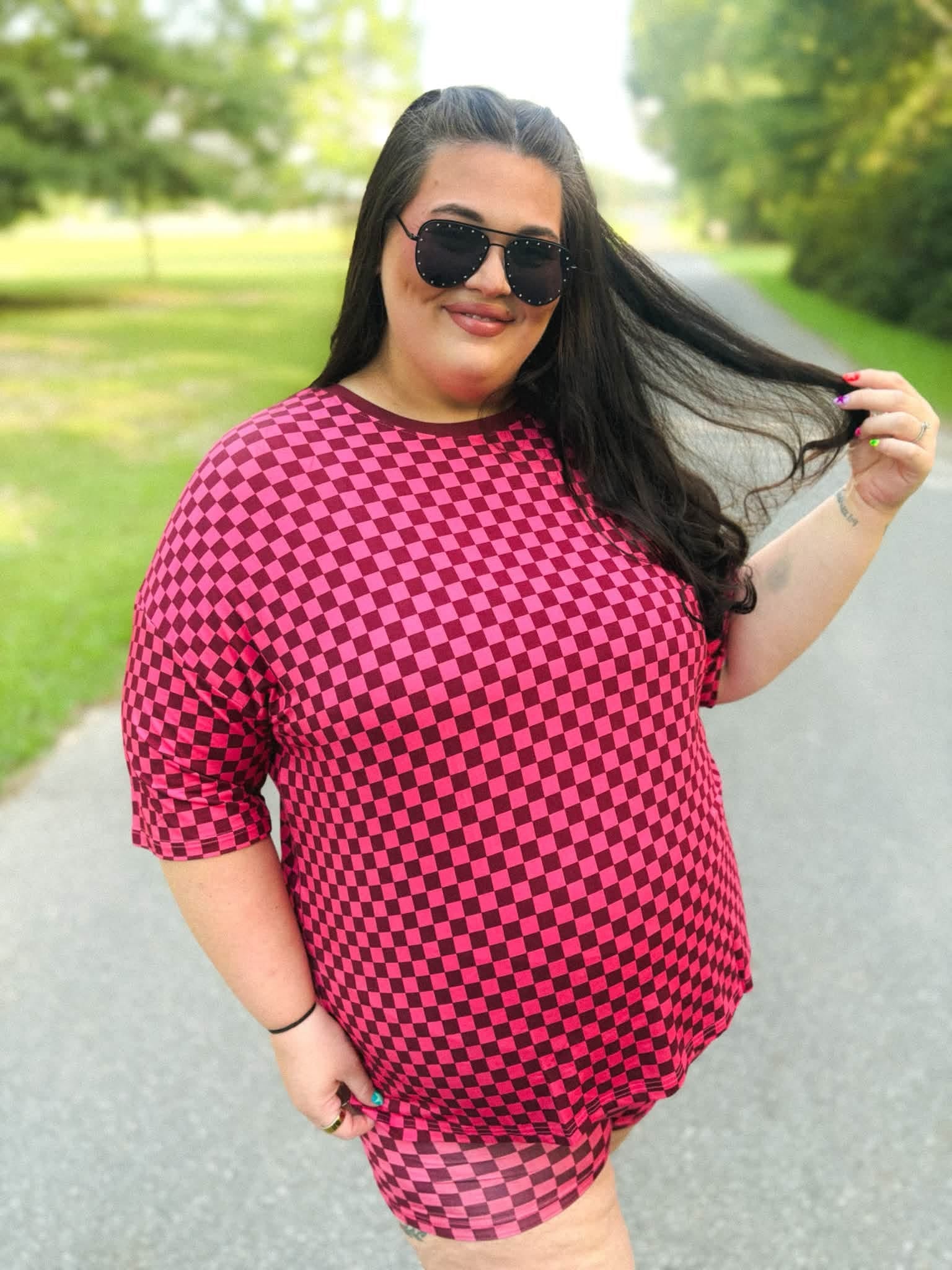 Cherry Blossom Checks Womens Biker Short Set
