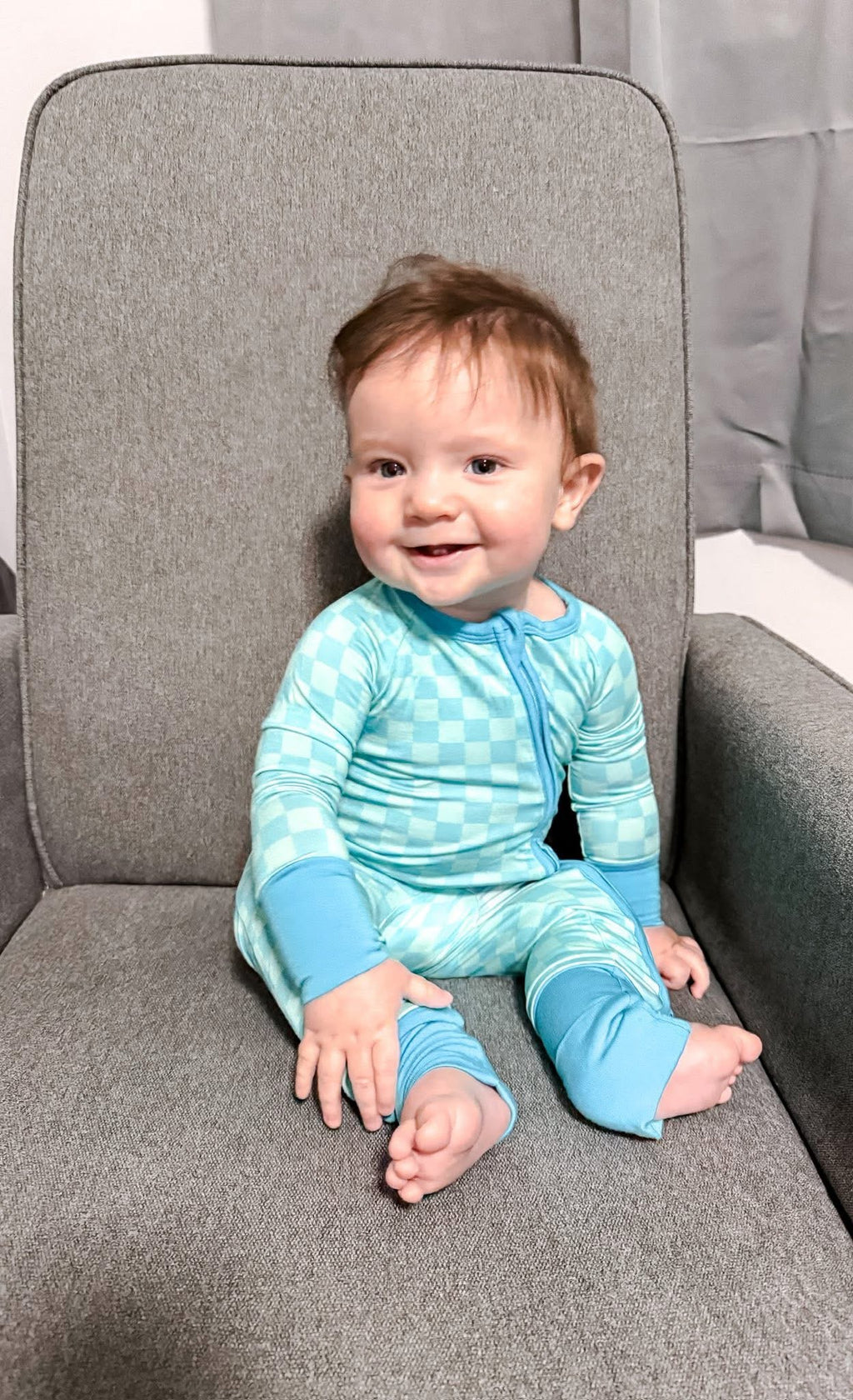 Blue Checkered Double Zippy Romper