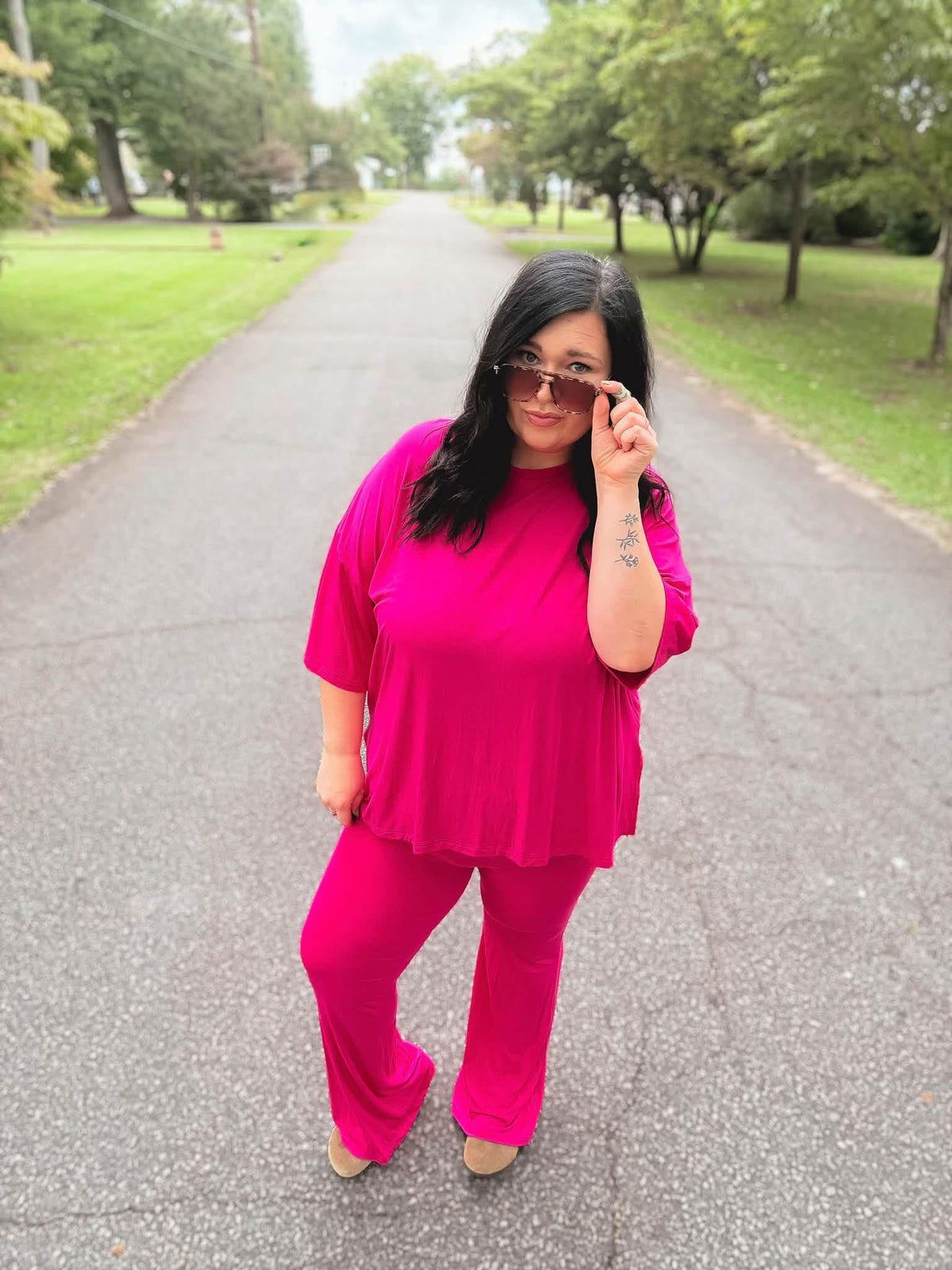 Flaming Fuchsia Womens Pant Set