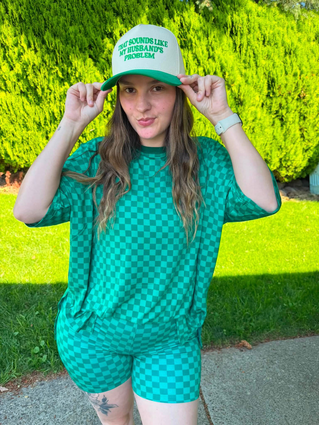 Clover Lane Checks Womens Biker Short Set