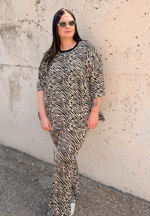 Cream Zebra Womens Flare Pant Set