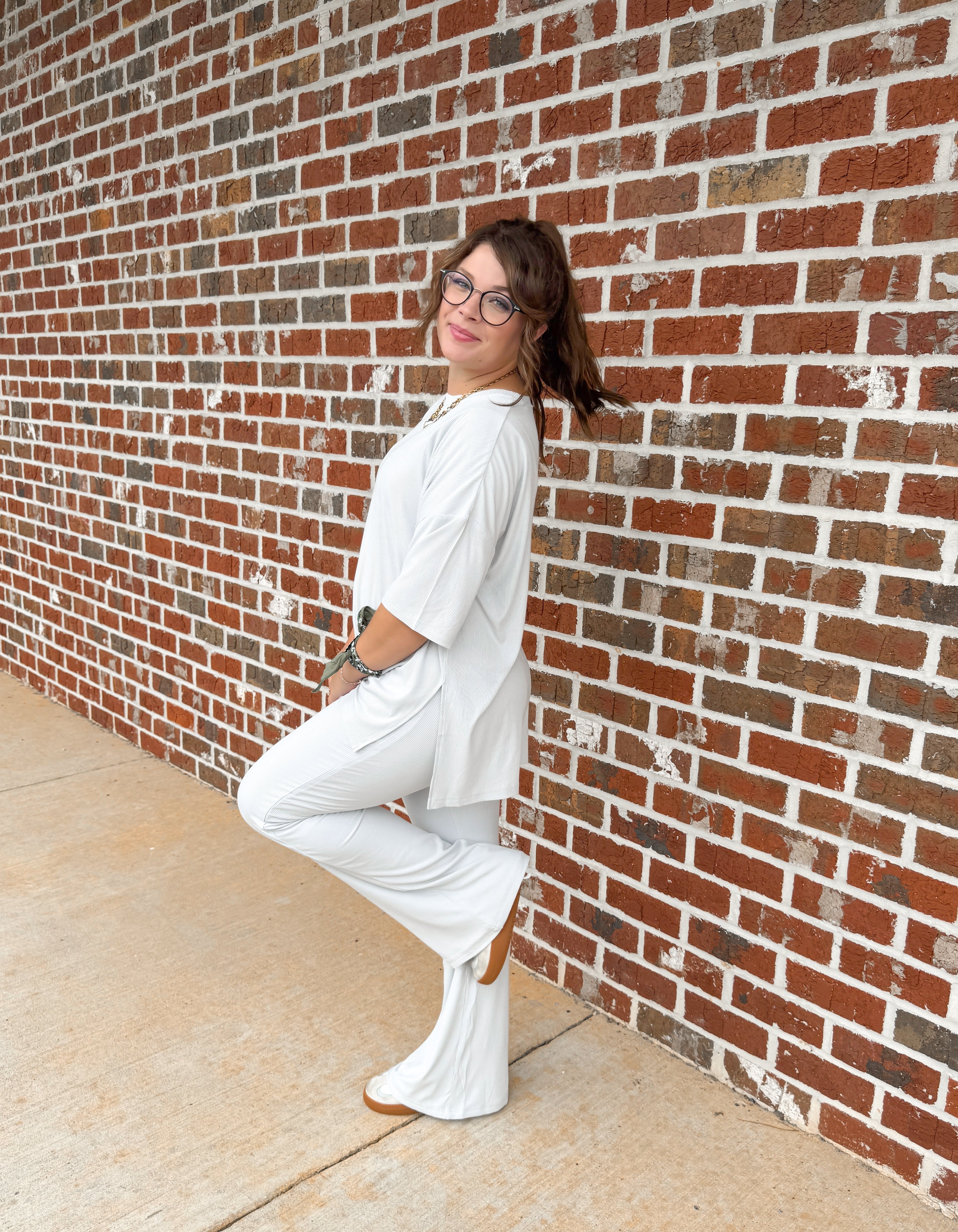 Platinum Silver Womens Ribbed Daywear Pant Set