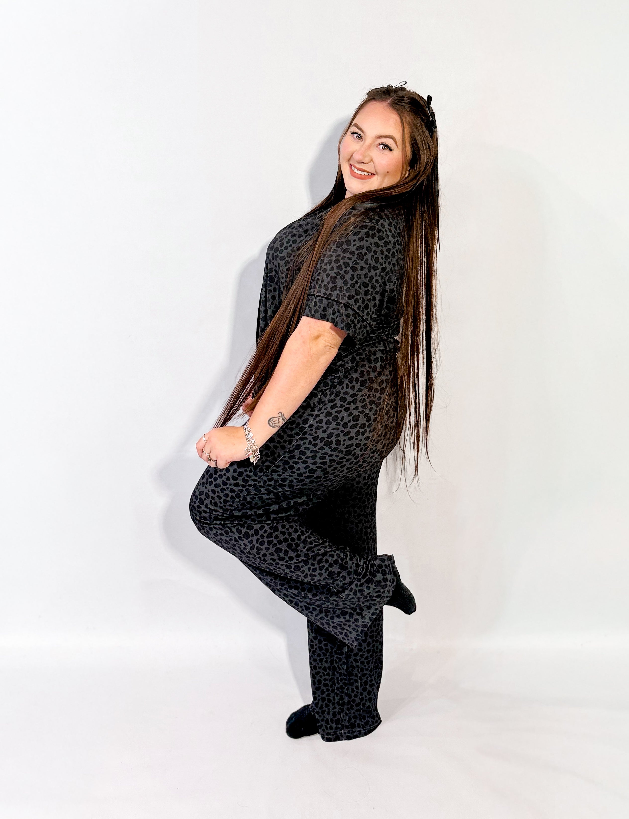 Charcoal Cheetah Womens Pant Set