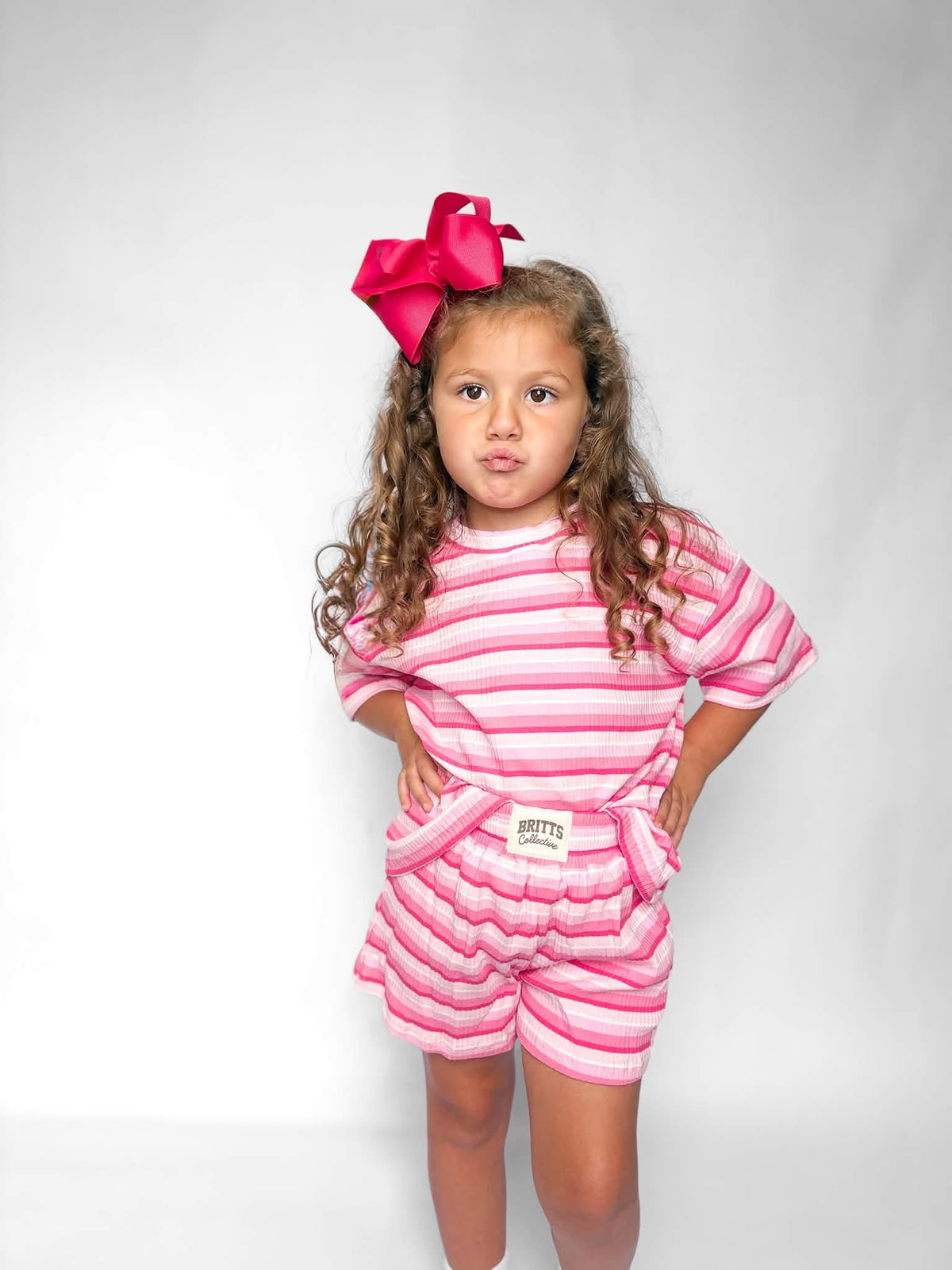 Strawberry Stripes Kids Ribbed Short Set