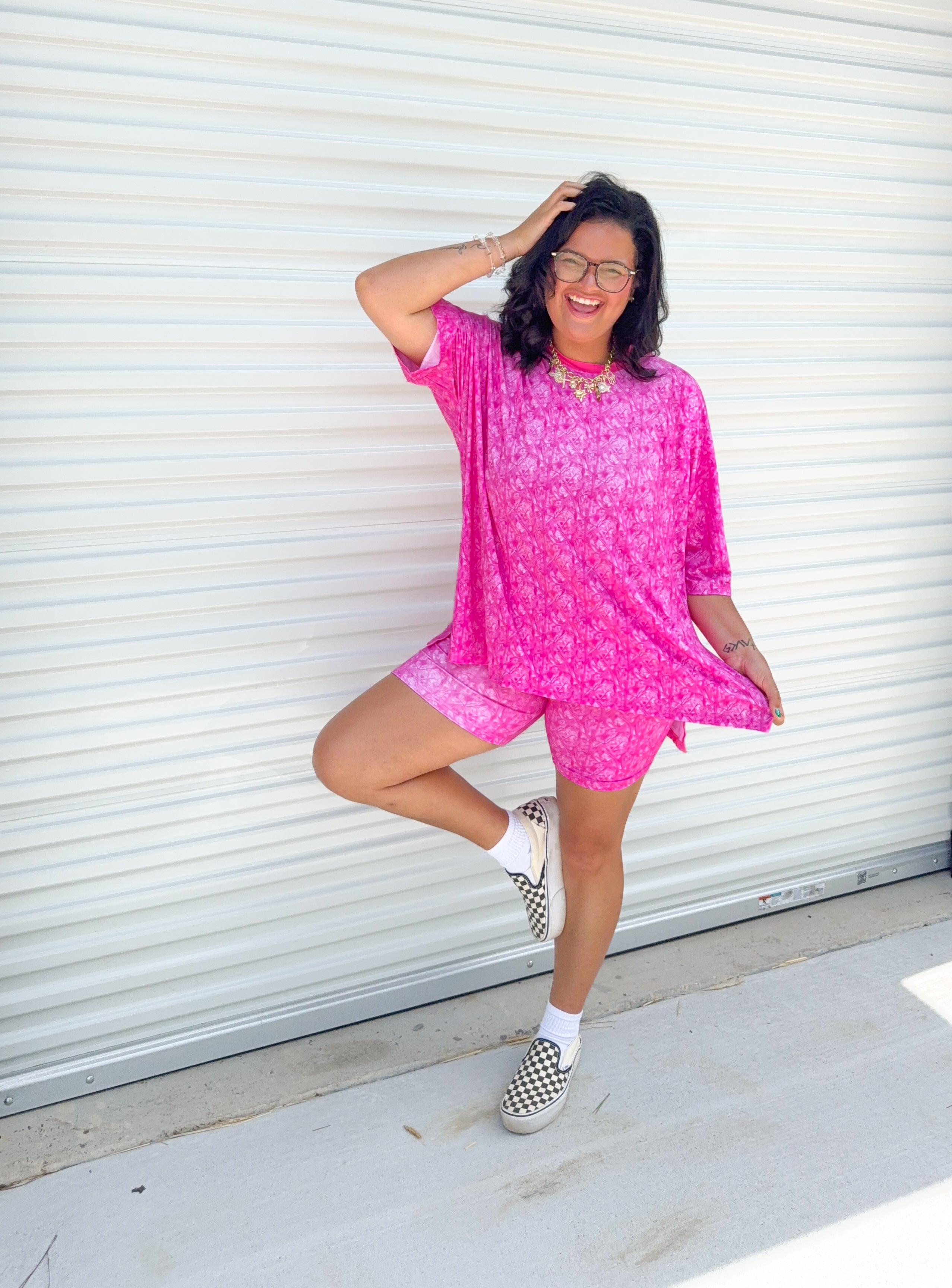 Pink Snow Camo Womens Biker Short Set