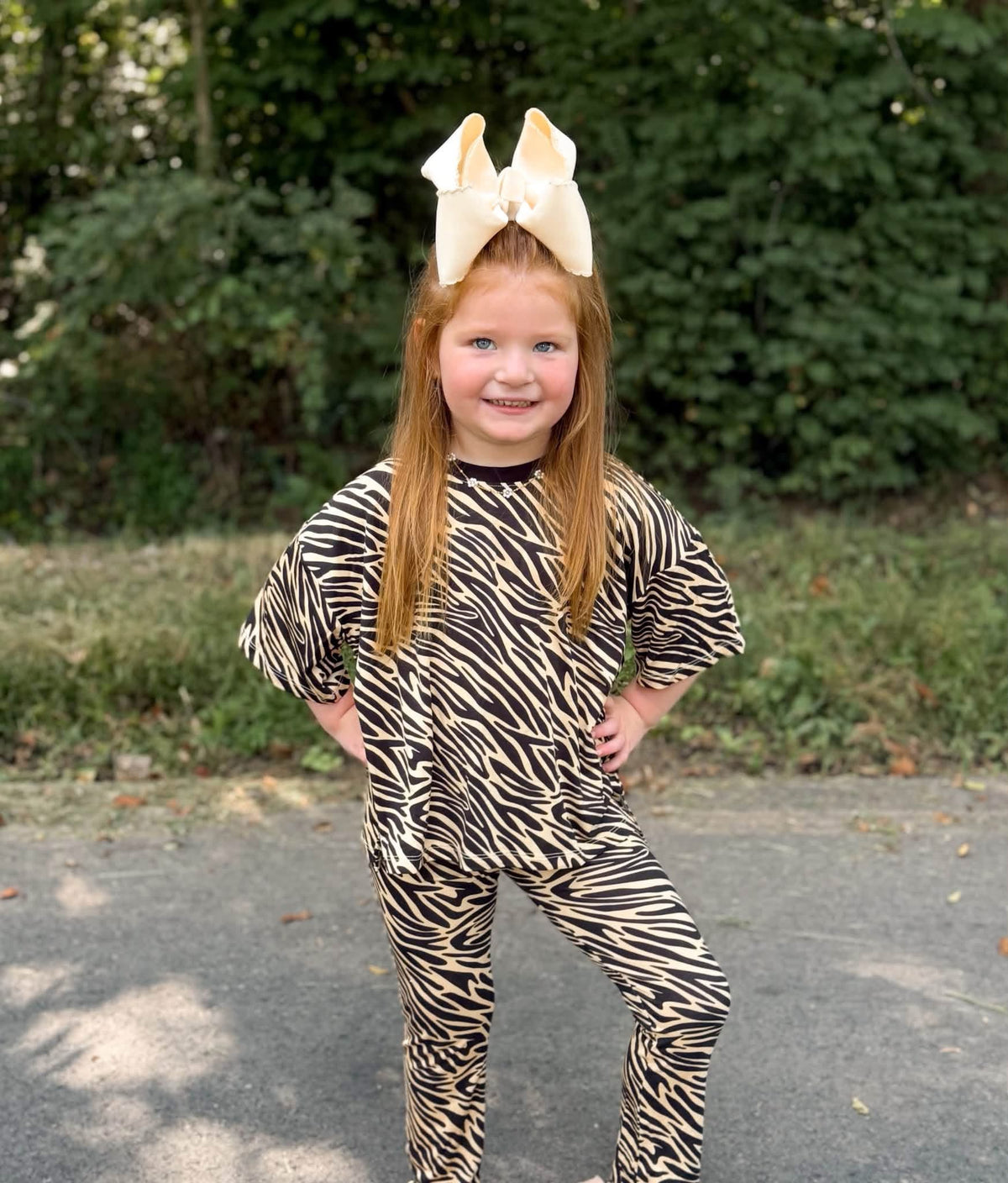 Cream Zebra Kids flare pant set